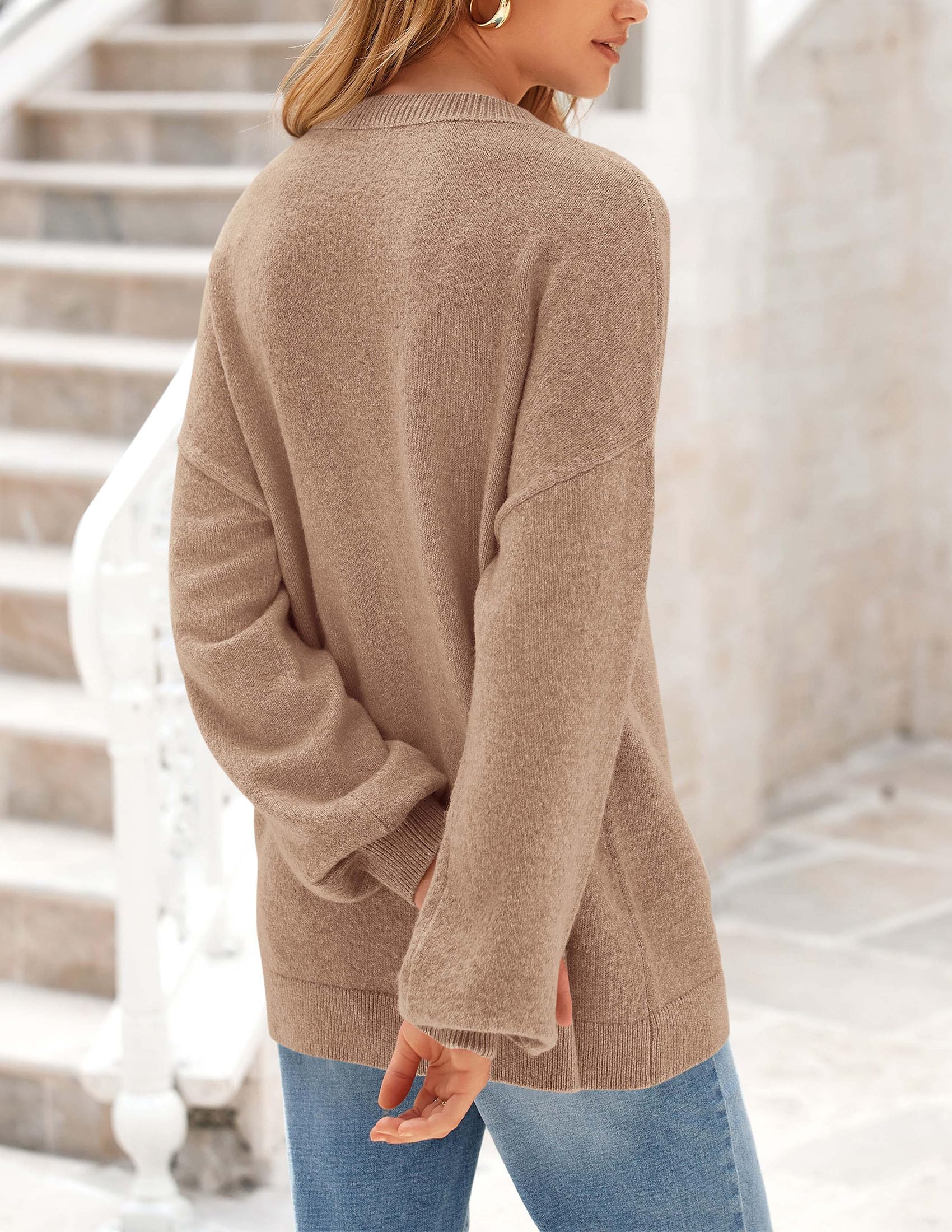 Women's Fall Sweaters Crewneck Long Sleeve Tops,Camel,L