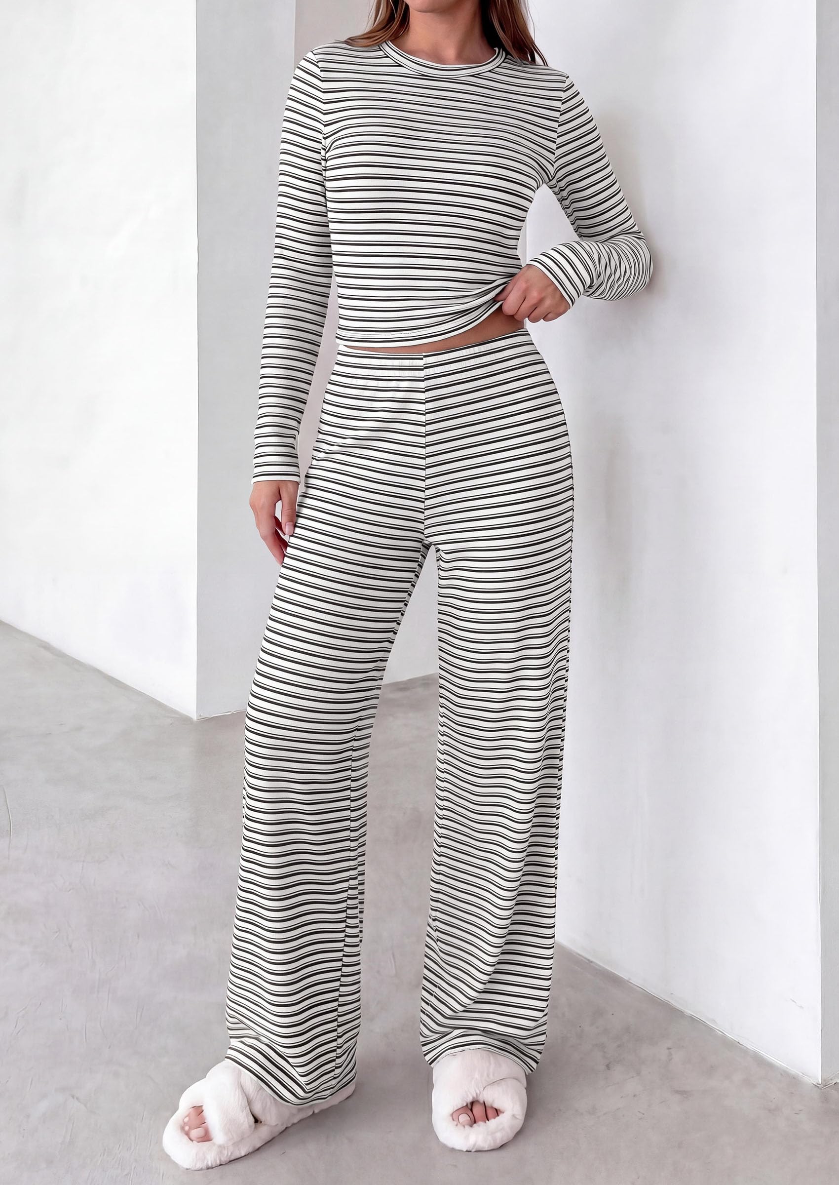 Lounge Sets for Women Fall 2 Piece Knit Matching Striped Set