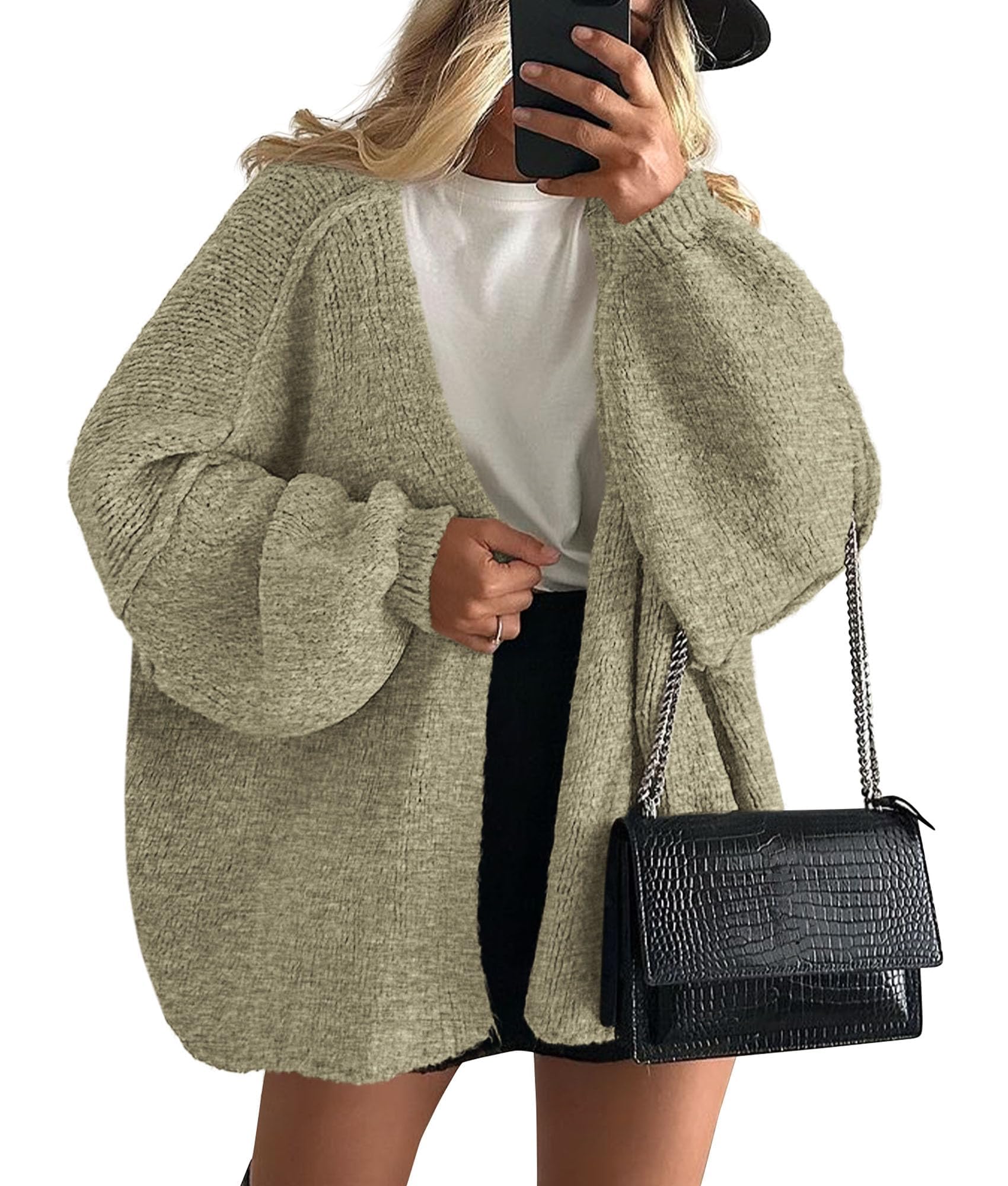 Womens Open Front Oversized Cardigan Sweaters,Mist Green,XS