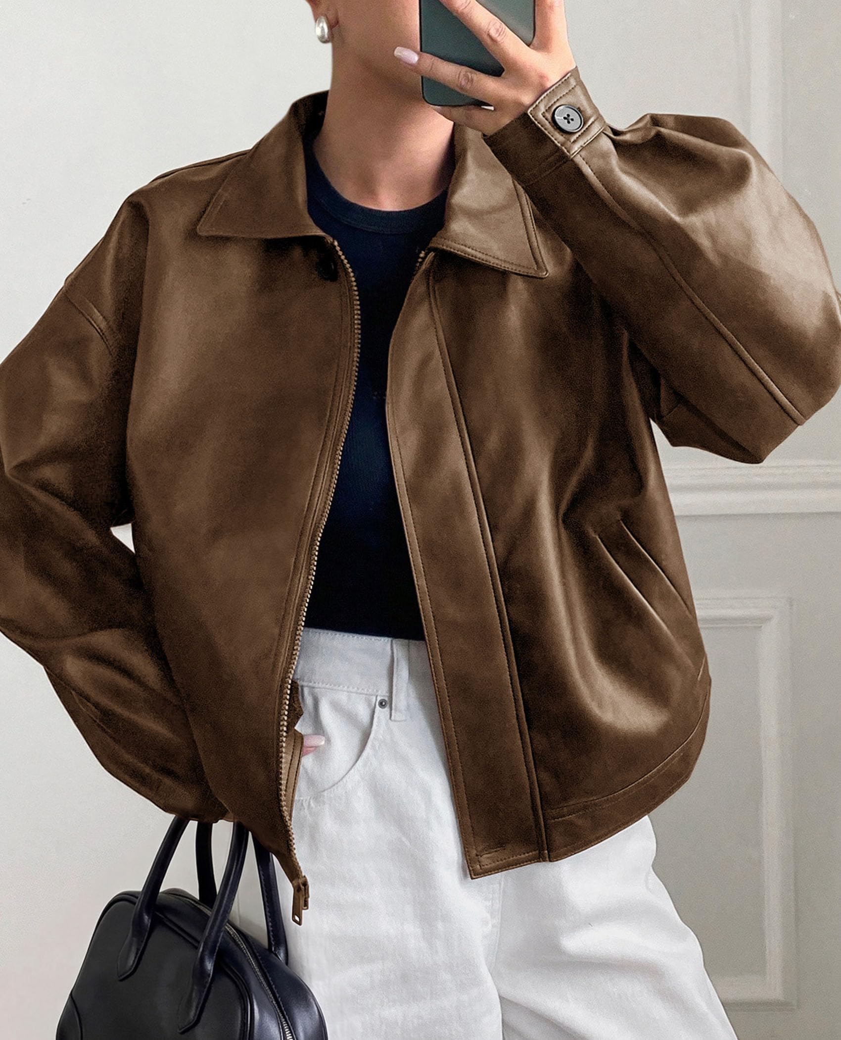 Women's Faux Leather Oversized Motorcycle Jackets Fall Outfits
