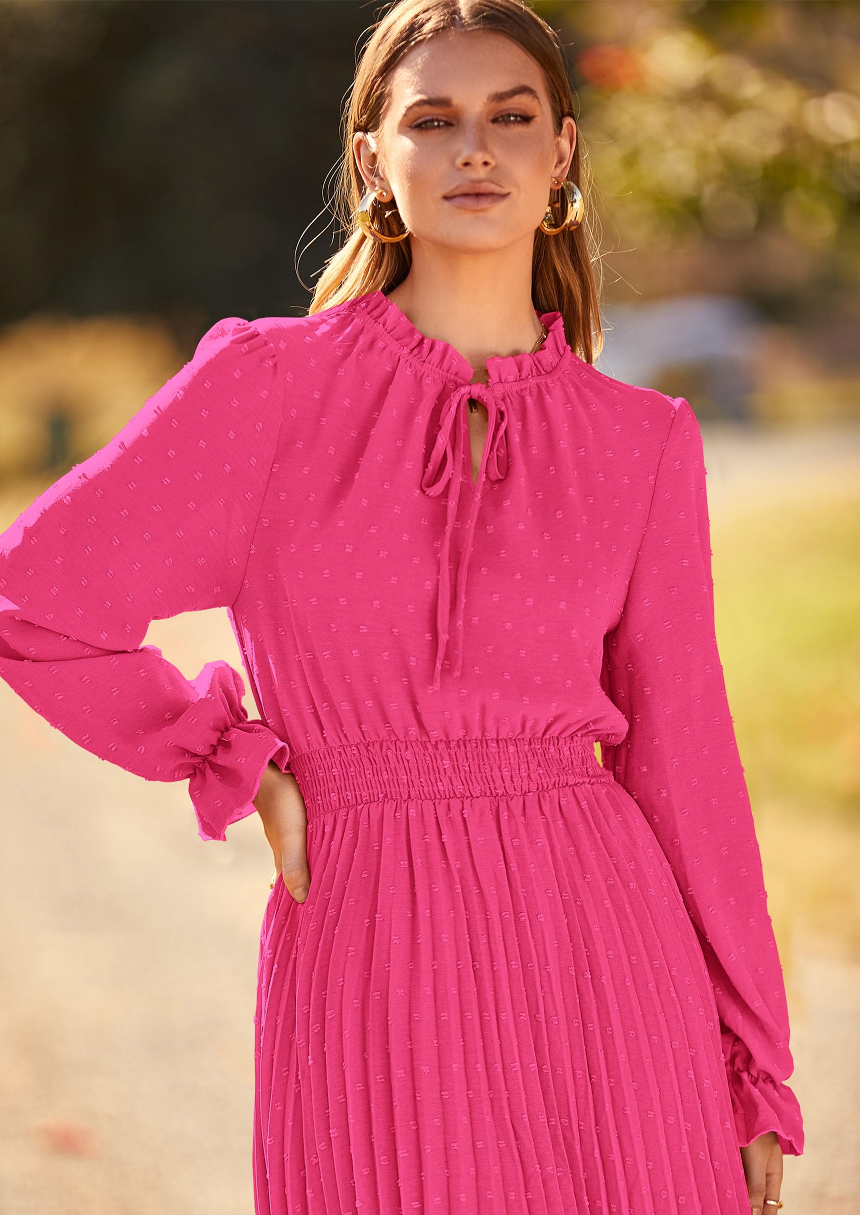 Women's Fall Midi Wedding Guest Dress(Rose Pink,XX-Large)