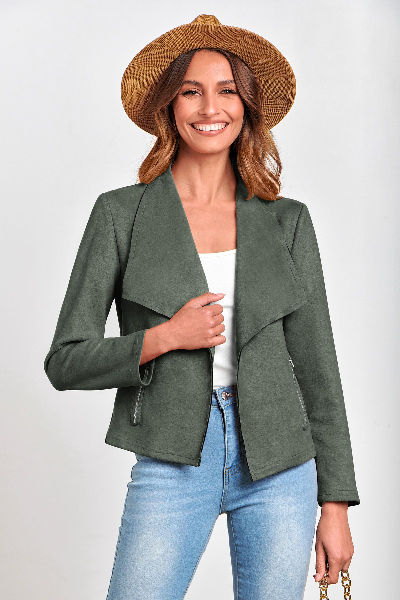 Women's Fall Fashion Faux Suede Jackets(Light Green,Small)