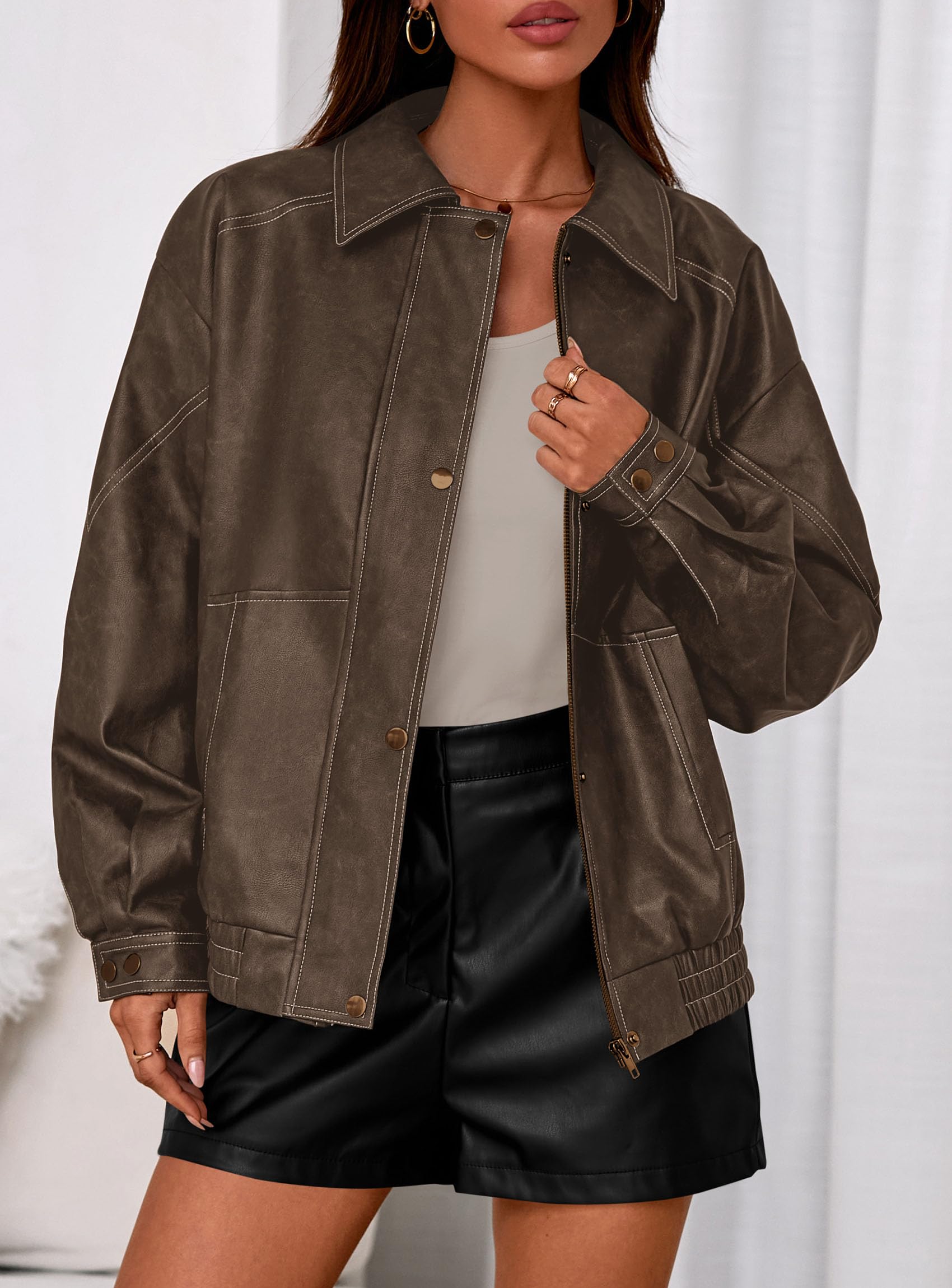 Womens Oversized Faux Leather Jacket Fall Winter Outfits