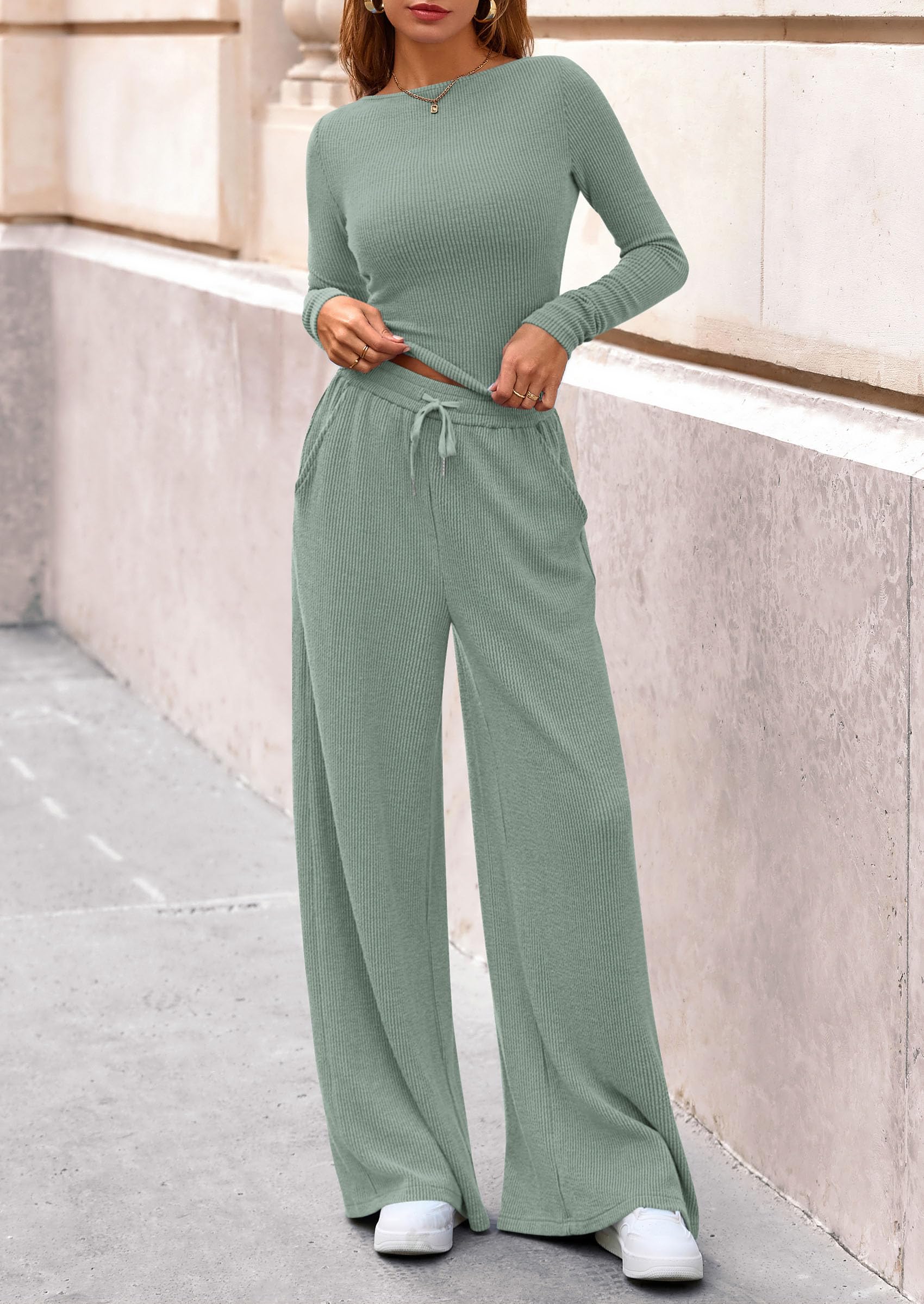 Matching Sets Women Clothing 2 Piece Lounge Set,Green,S