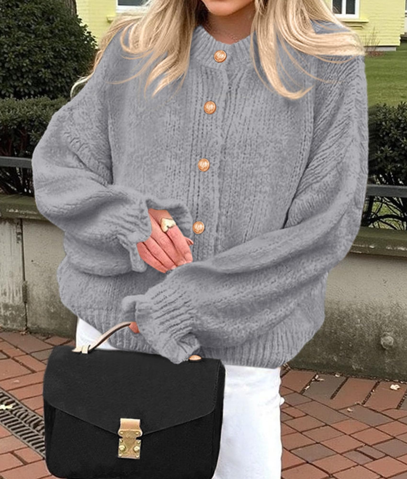 Womens Long Sleeve Chunky Knit Cardigan Sweaters,Grey,S
