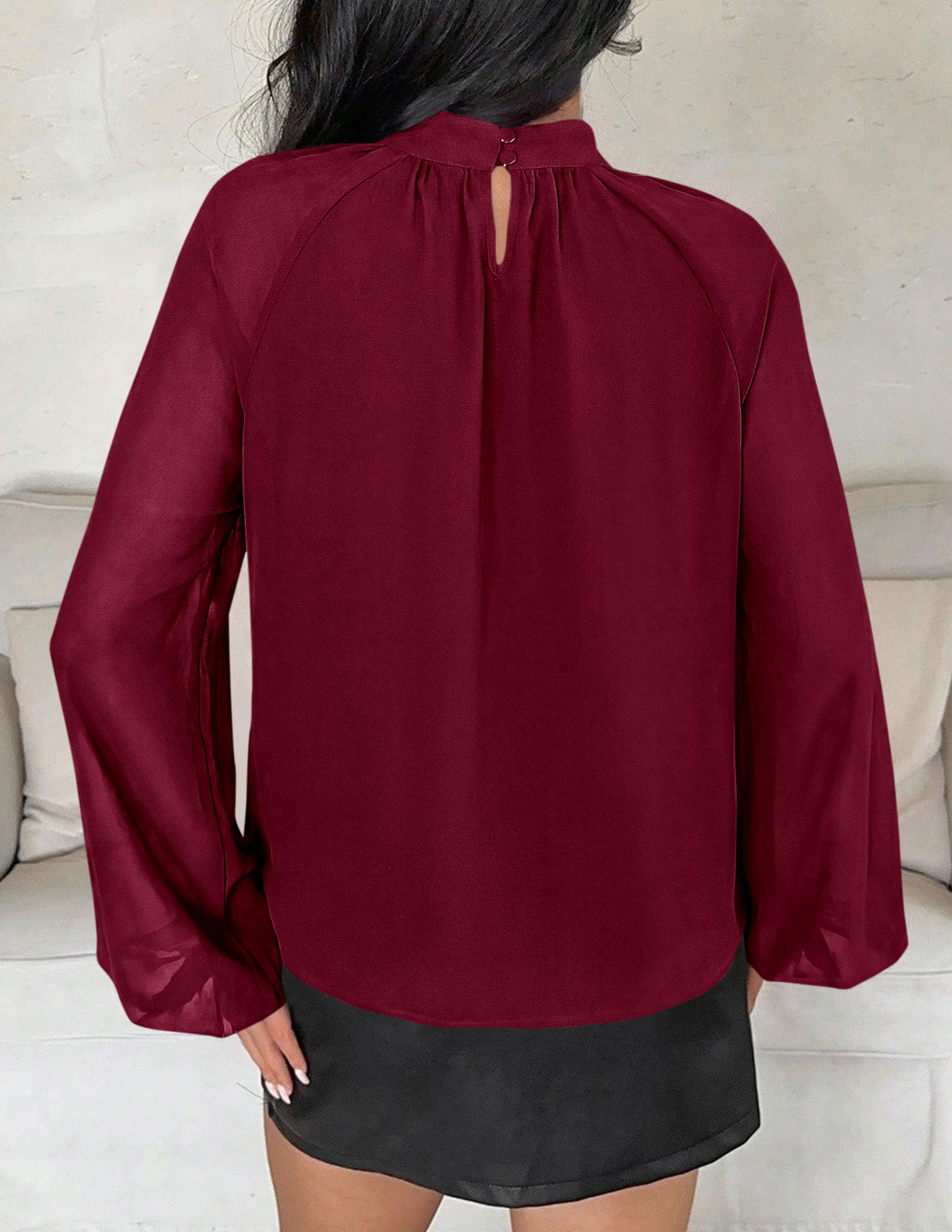 Chiffon Blouses for Women Dressy Casual Mock Neck Tops
