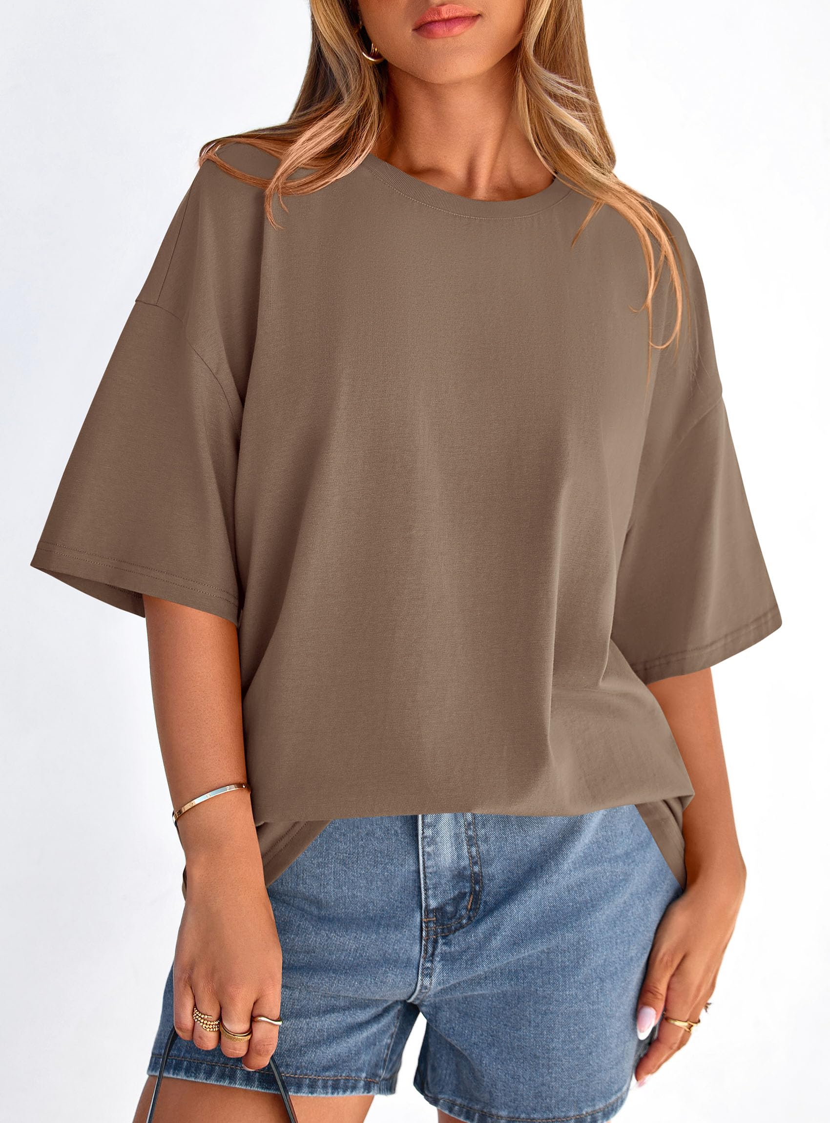 Women's Oversized Tshirts Going Out Tops (Brown,S)