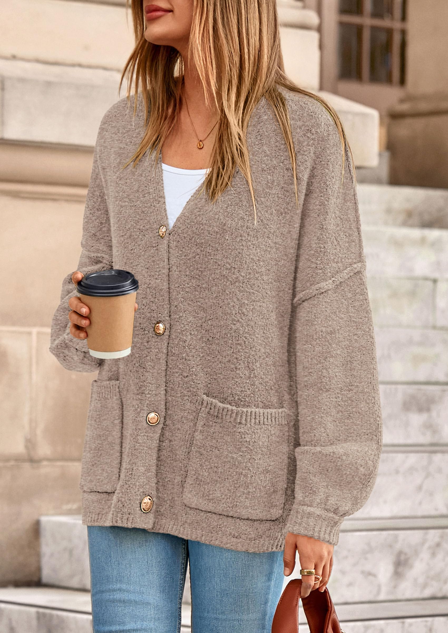 Oversized Chunky Cardigan Sweaters for Women Light Khaki,S