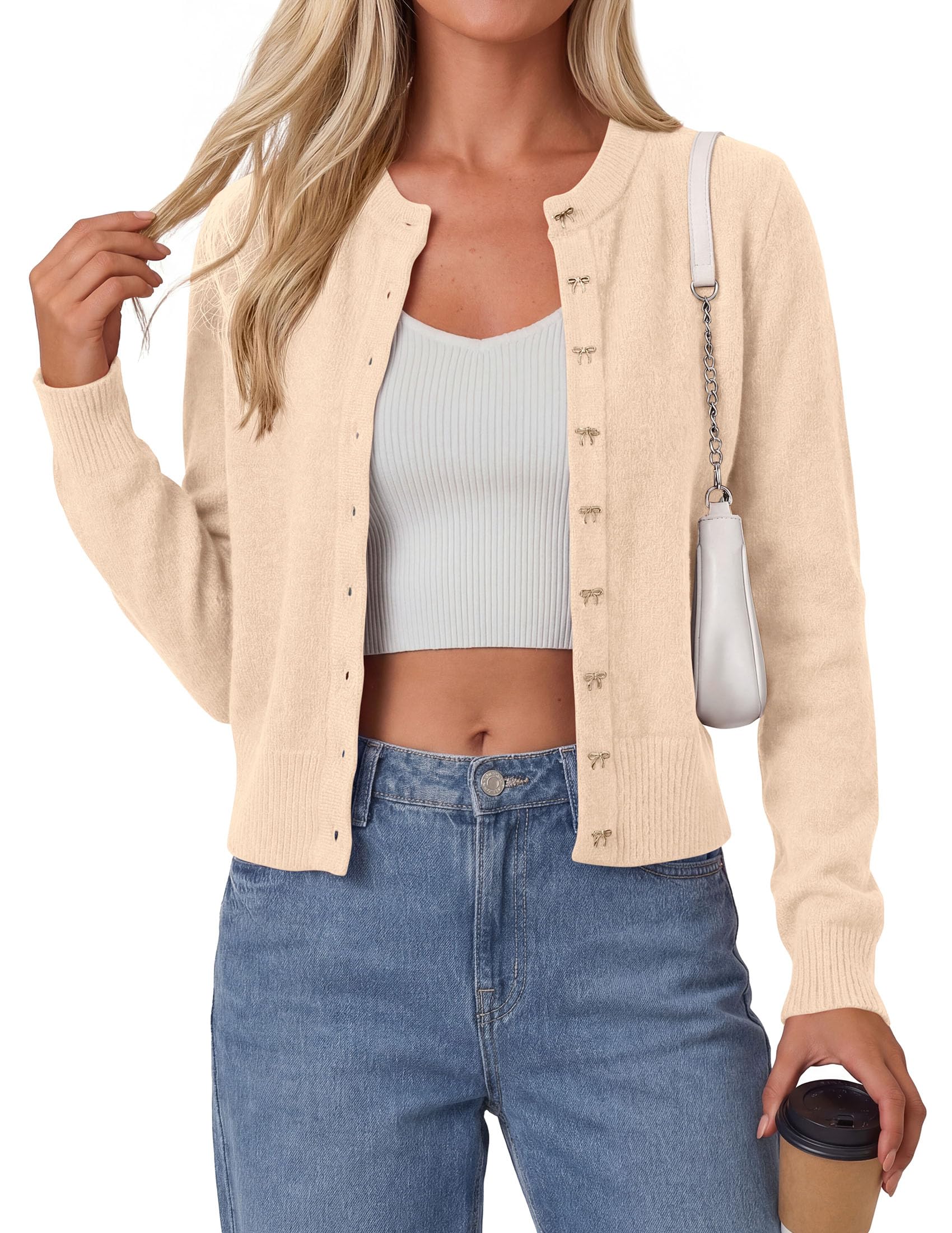 Cardigan Sweaters for Women Cropped Bow Button Up Cardigan