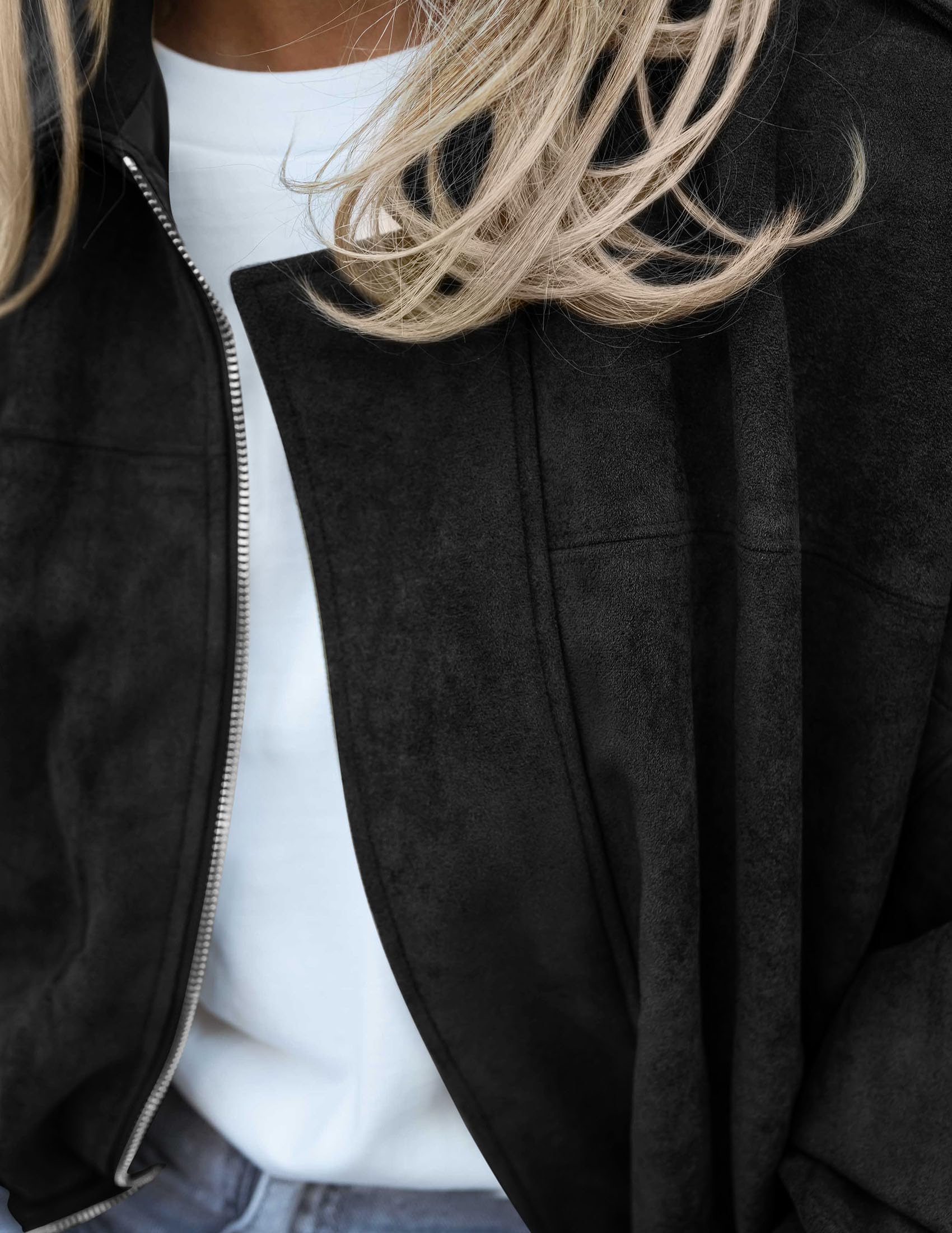 Faux Suede Jacket Women Fall Cropped Western Bomber Jacket