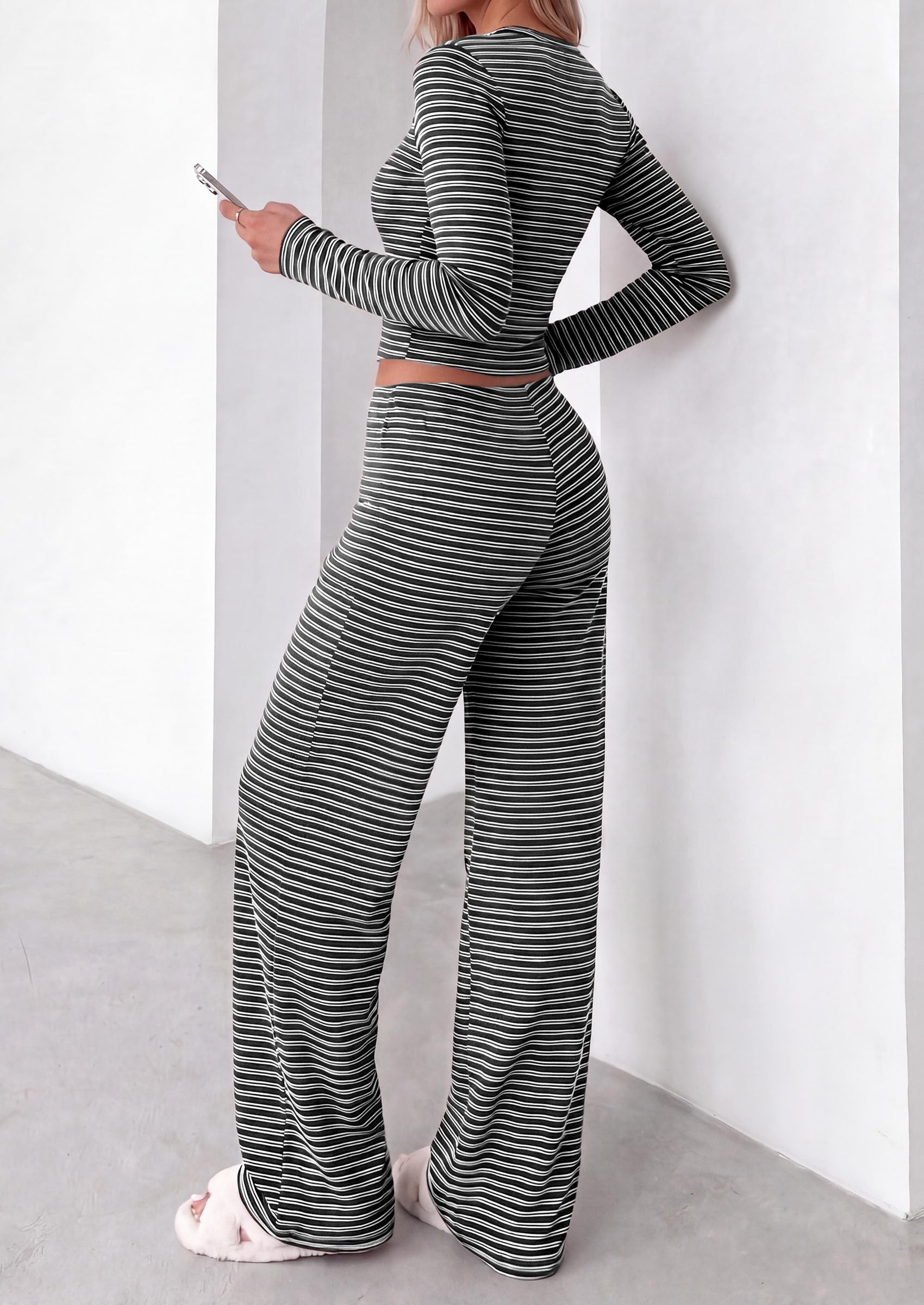 Lounge Sets for Women Fall 2 Piece Knit Matching Striped Set