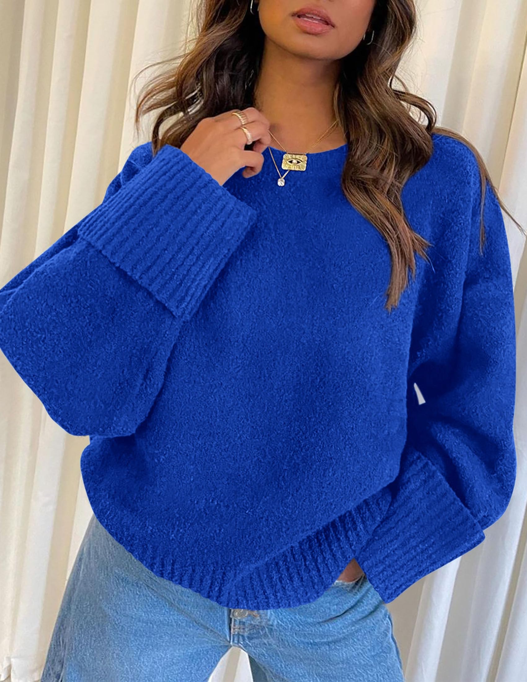 Women's Fall Fashion Cozy Oversized Sweaters(Blue,XS)