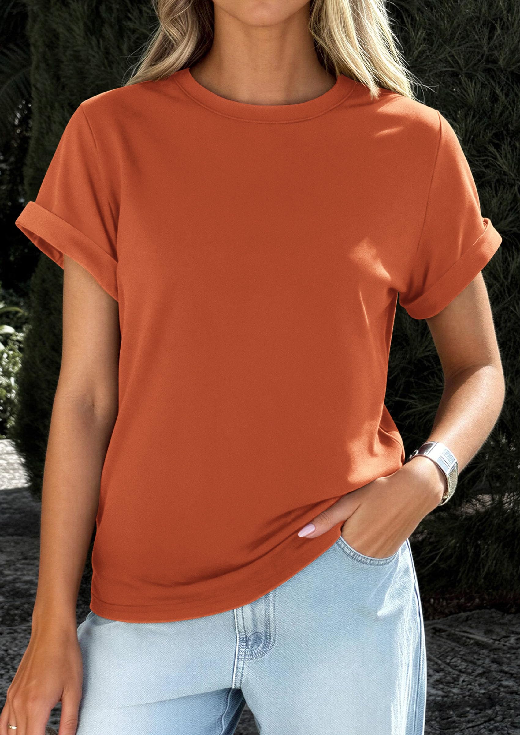 Womens Summer Tops Short Sleeve Shirts,Rust Red,S