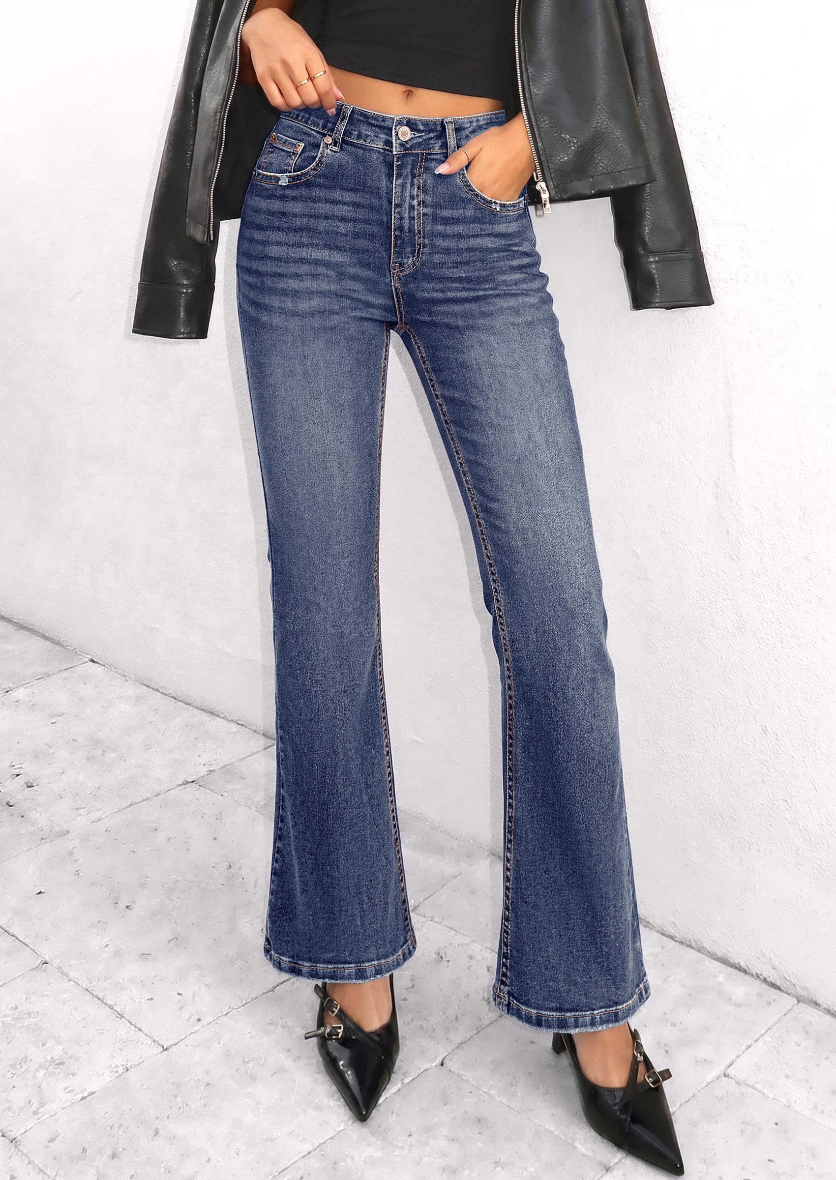 Women's Bootcut Denim Jeans Flare High Waisted Wide Leg Pants