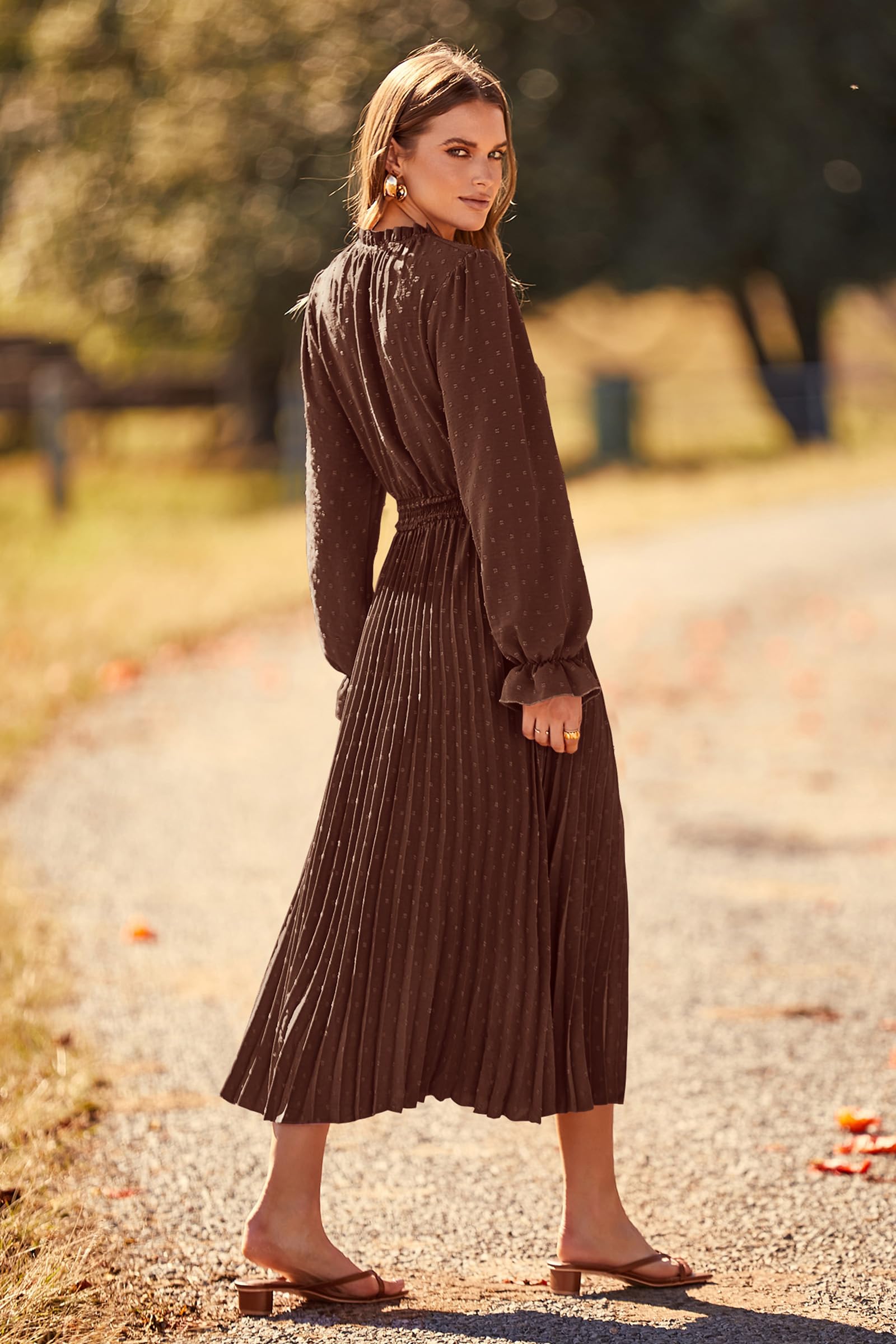 Women's Fall Midi Wedding Guest Dress(Dark Coffee,Small)