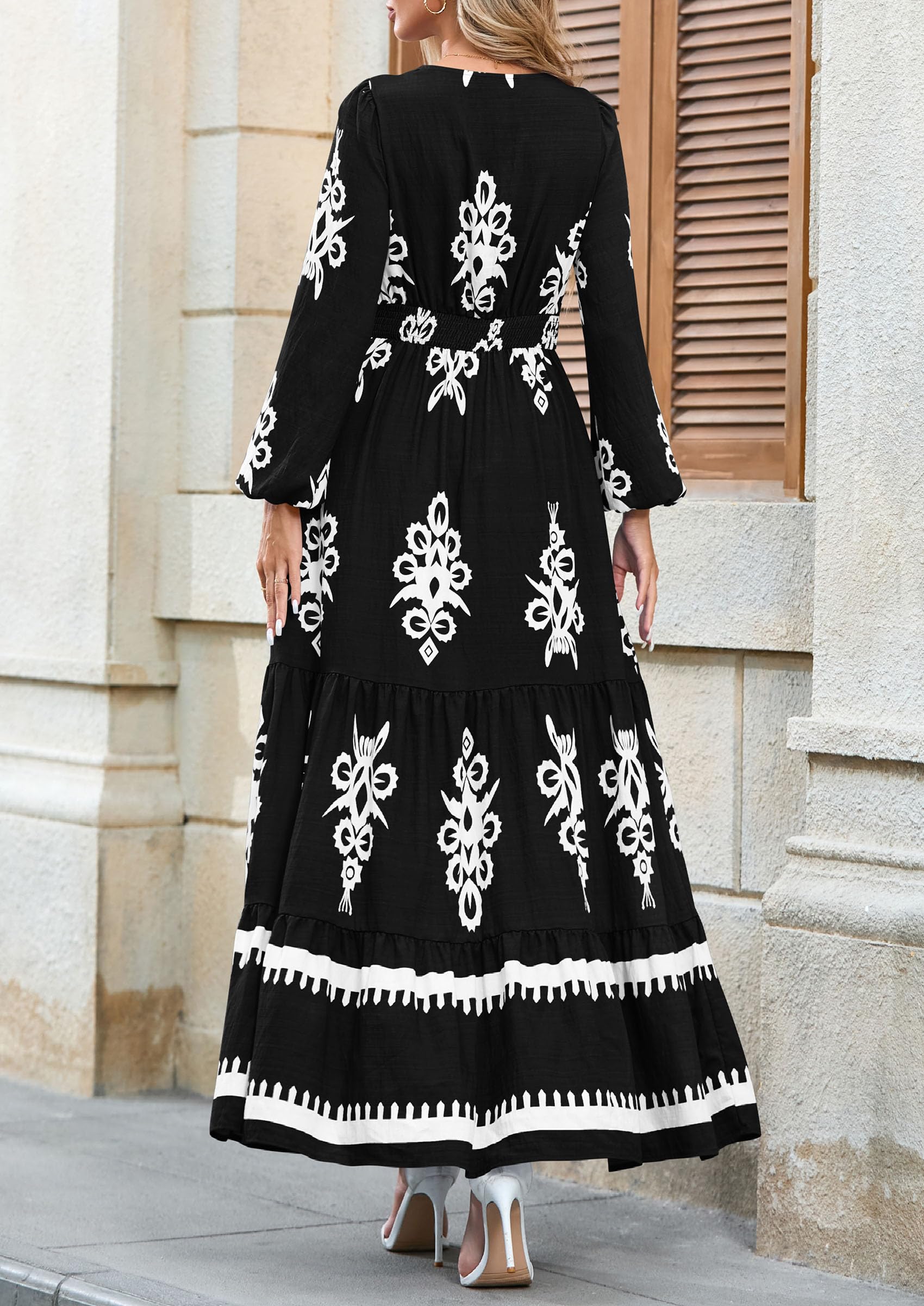 Women's Long Sleeve Floral Boho Maxi Wedding Guest Dress