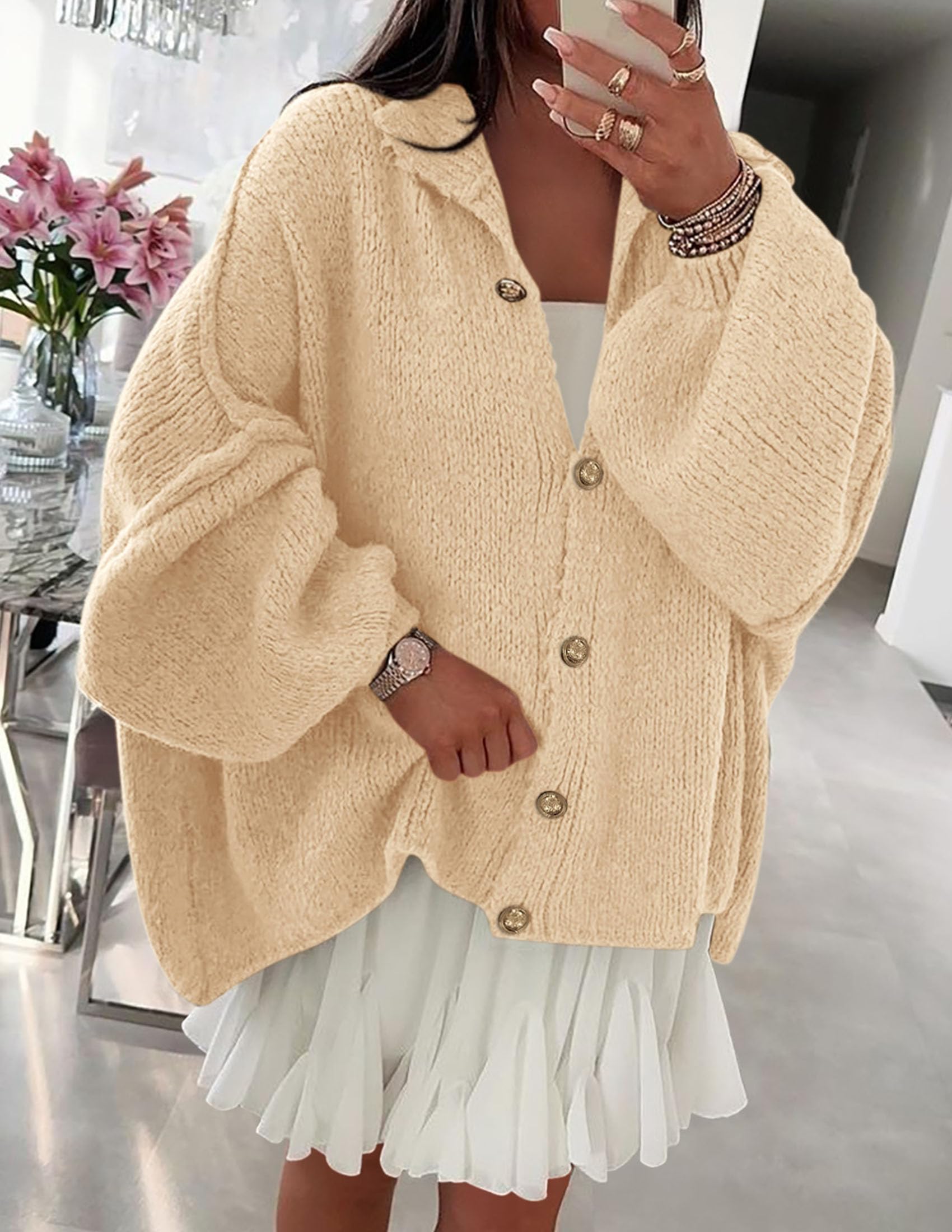 Women's Oversized Chunky Cardigan Sweaters(Beige,Small)