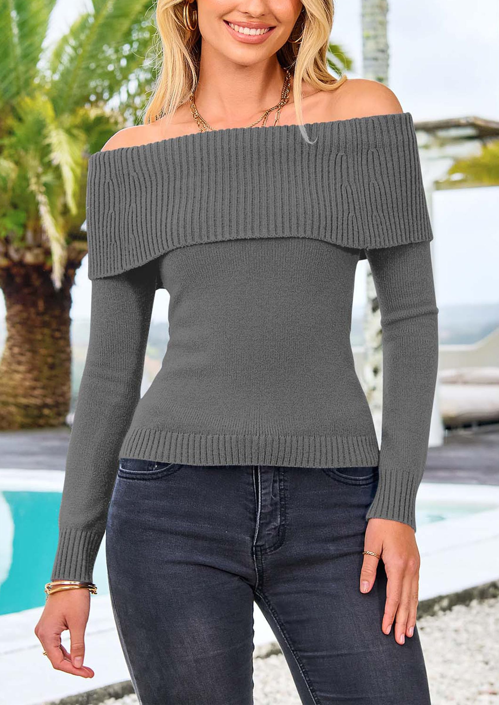 Off the Shoulder Sweater Women Trendy Fall Date Night Tops