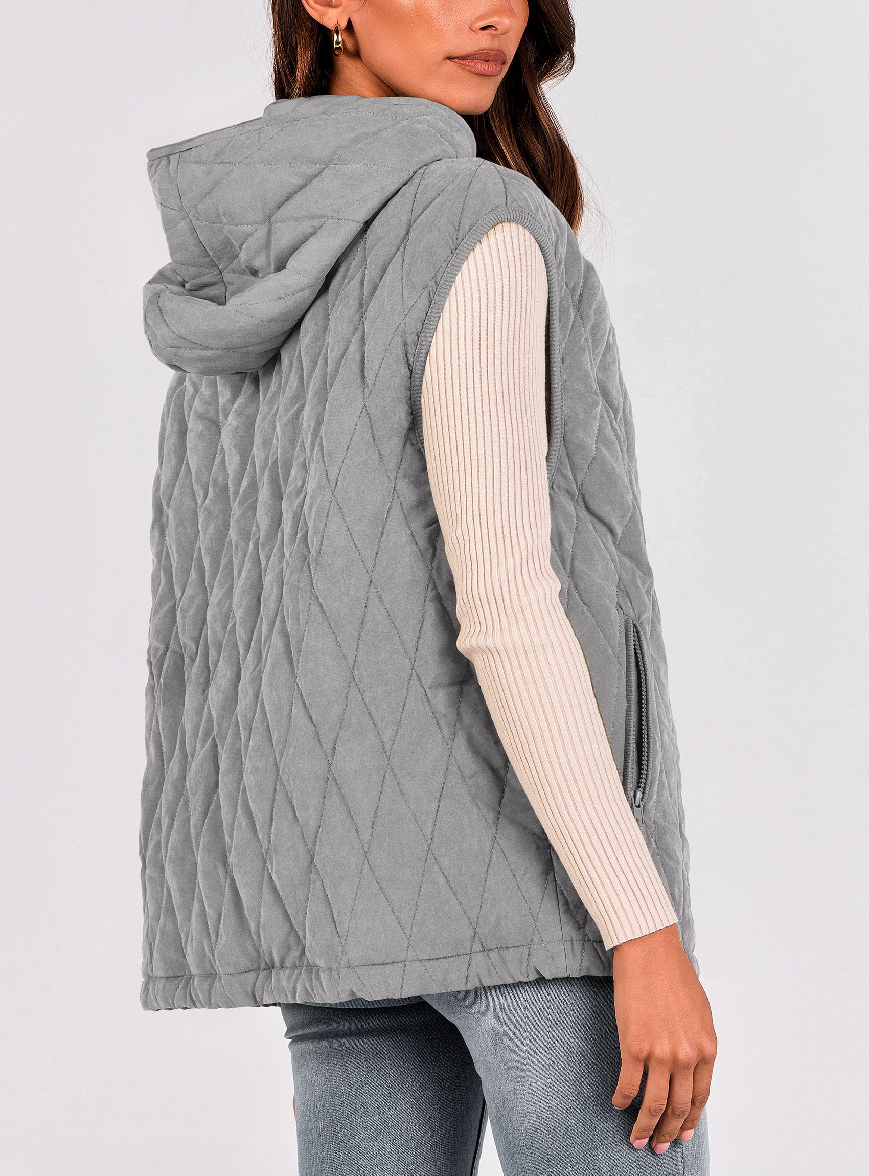 Women's Fall Fashion Vest Zip Up Jacket(Grey,Small)