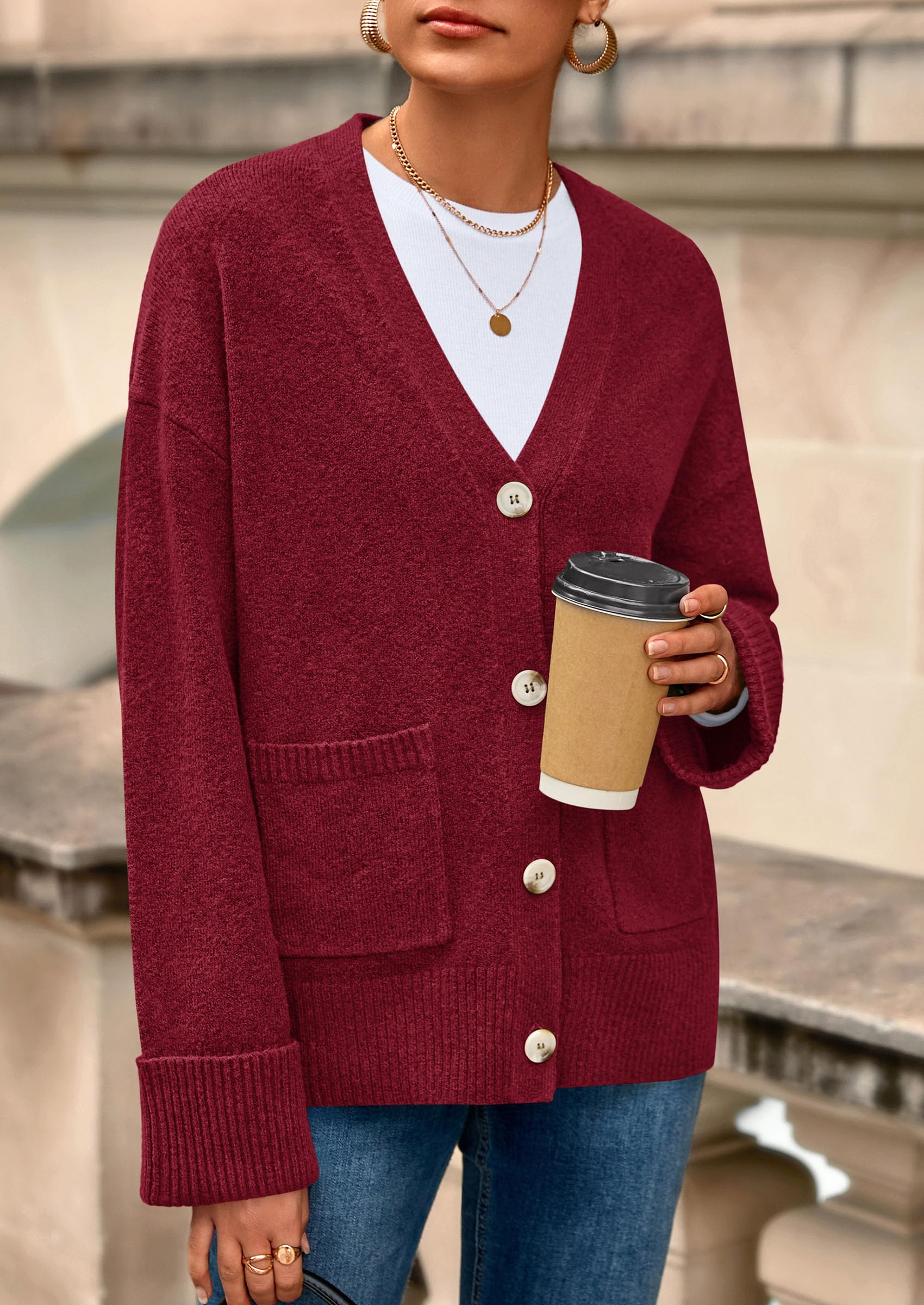 Women's Winter Oversized Cardigan Sweaters (Burgundy,S)