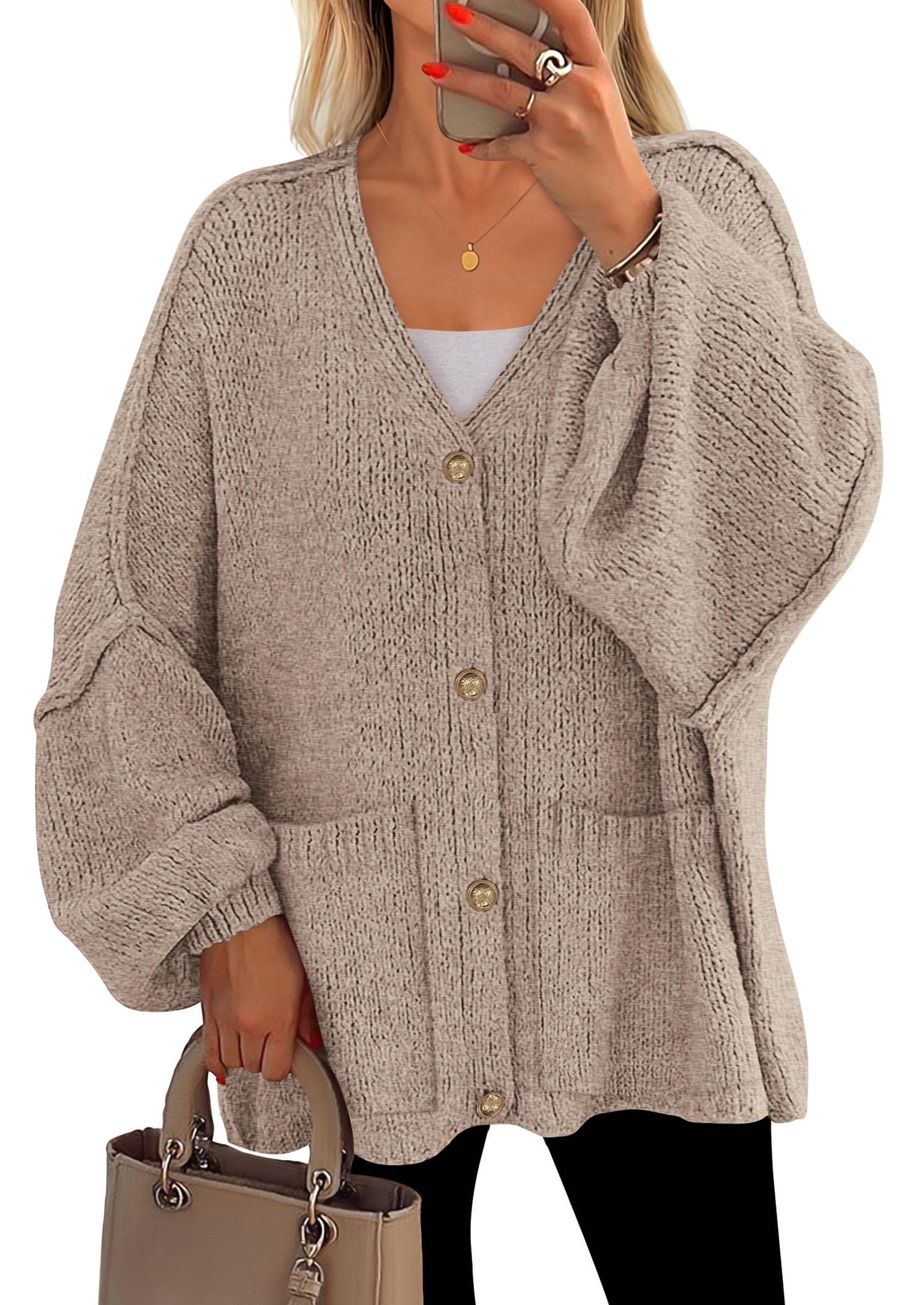Oversized Chunky Cardigan Sweaters for Women Light Khaki,S