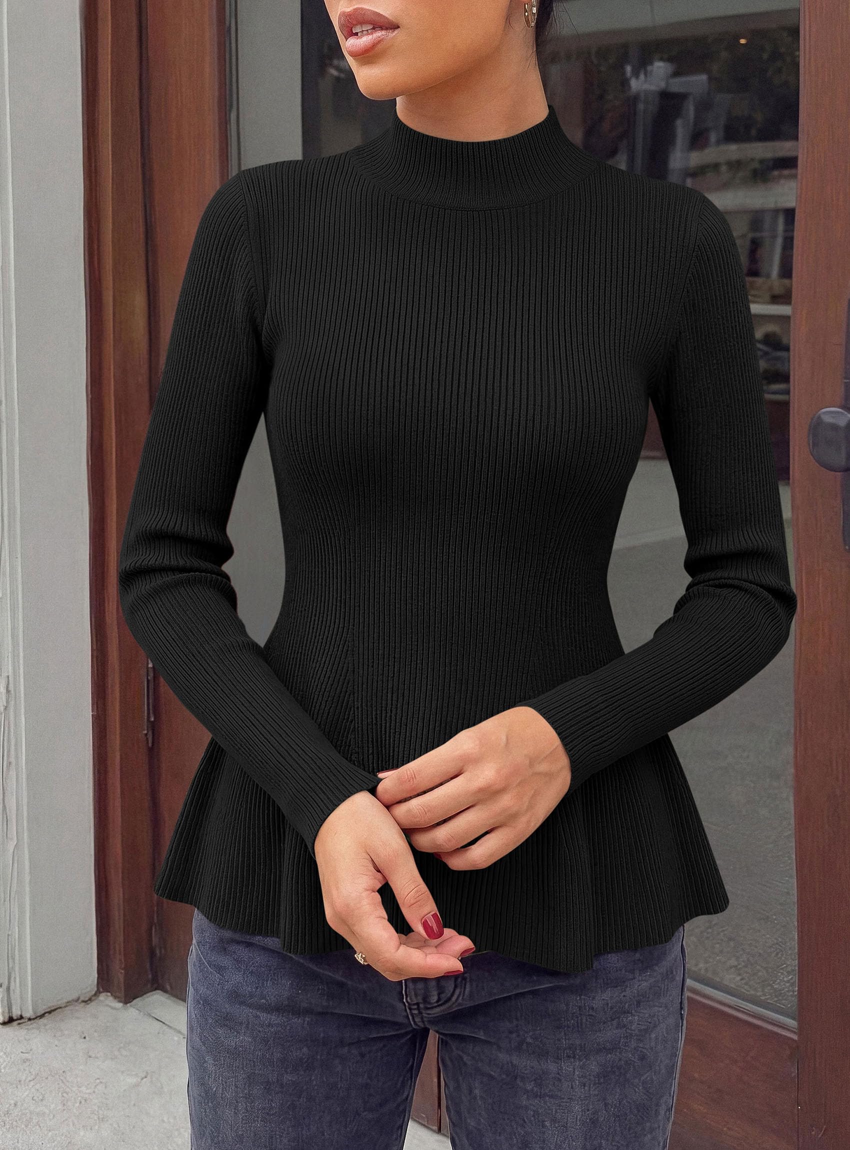 Women's Long Sleeve Peplum Tops Knit Pullover Fall Sweaters