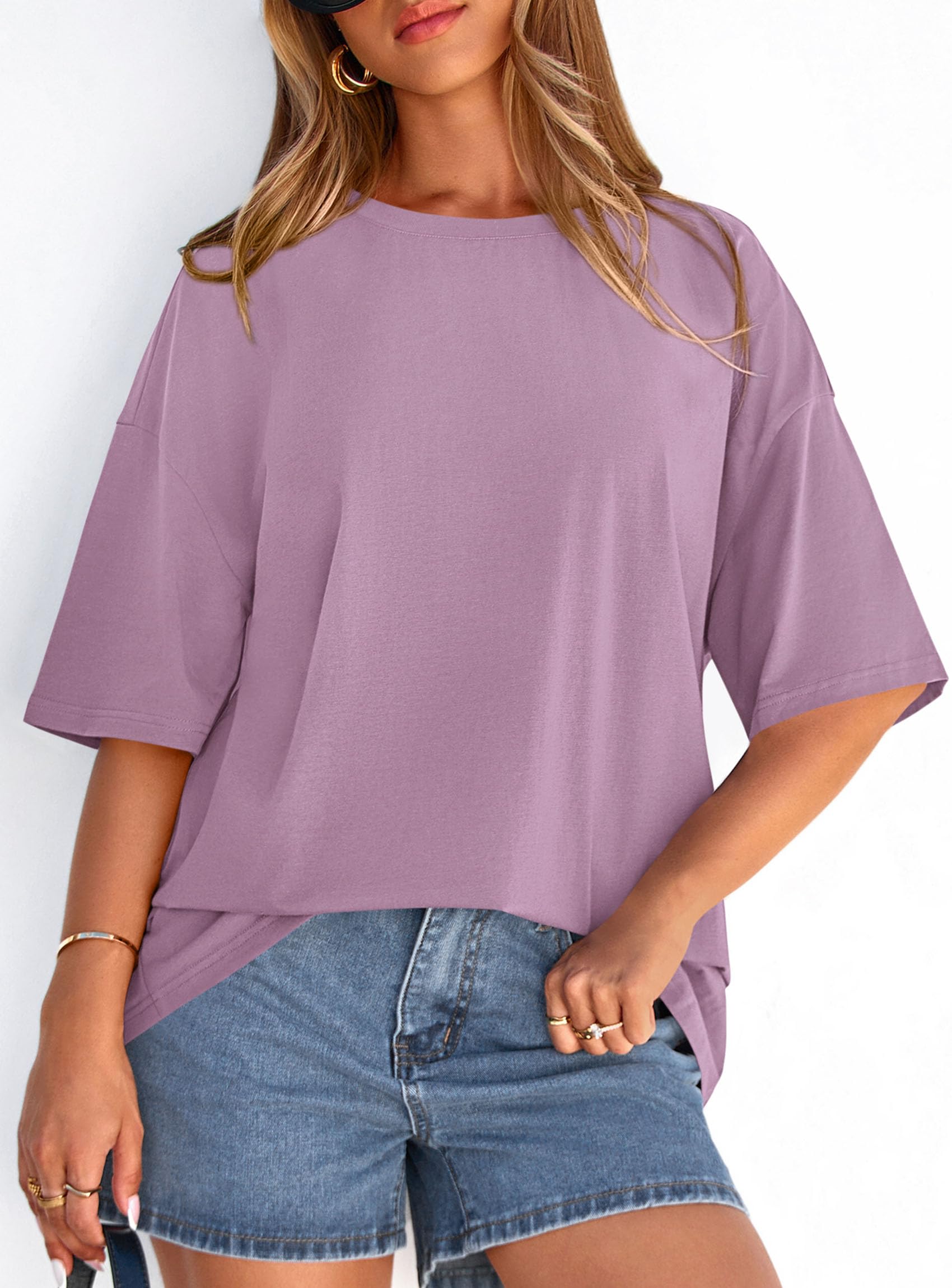 Women's Oversized Tshirts Going Out Tops (Dark Pink,S)