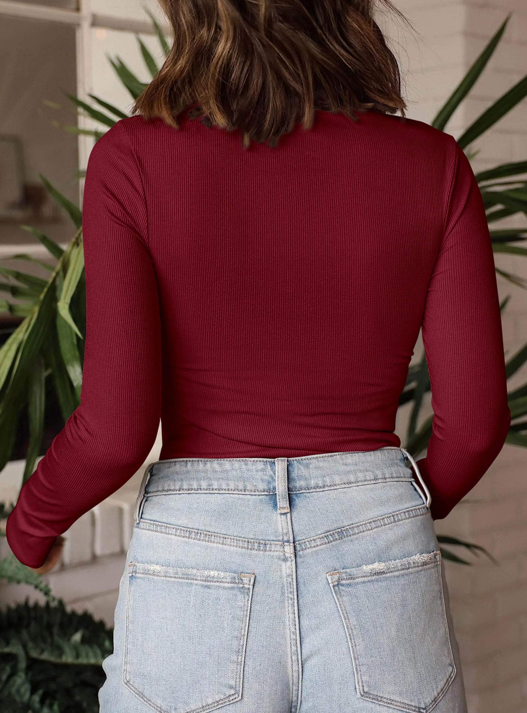 Womens Mock Turtleneck Fall Long Sleeve Shirts,Wine Red,XS