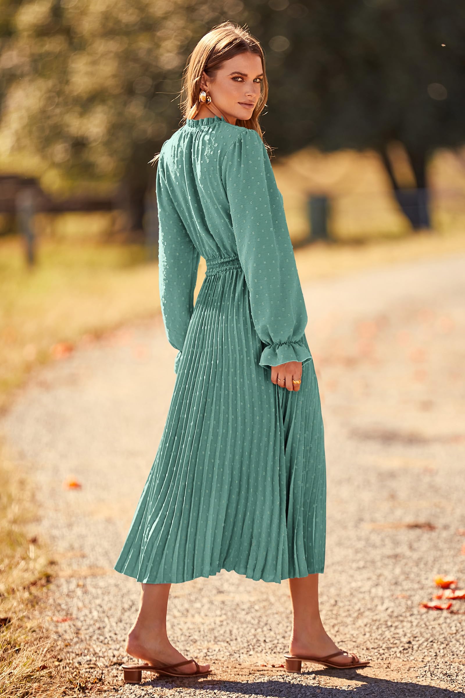 Women's Fall Midi Wedding Guest Dress(Green,Small)