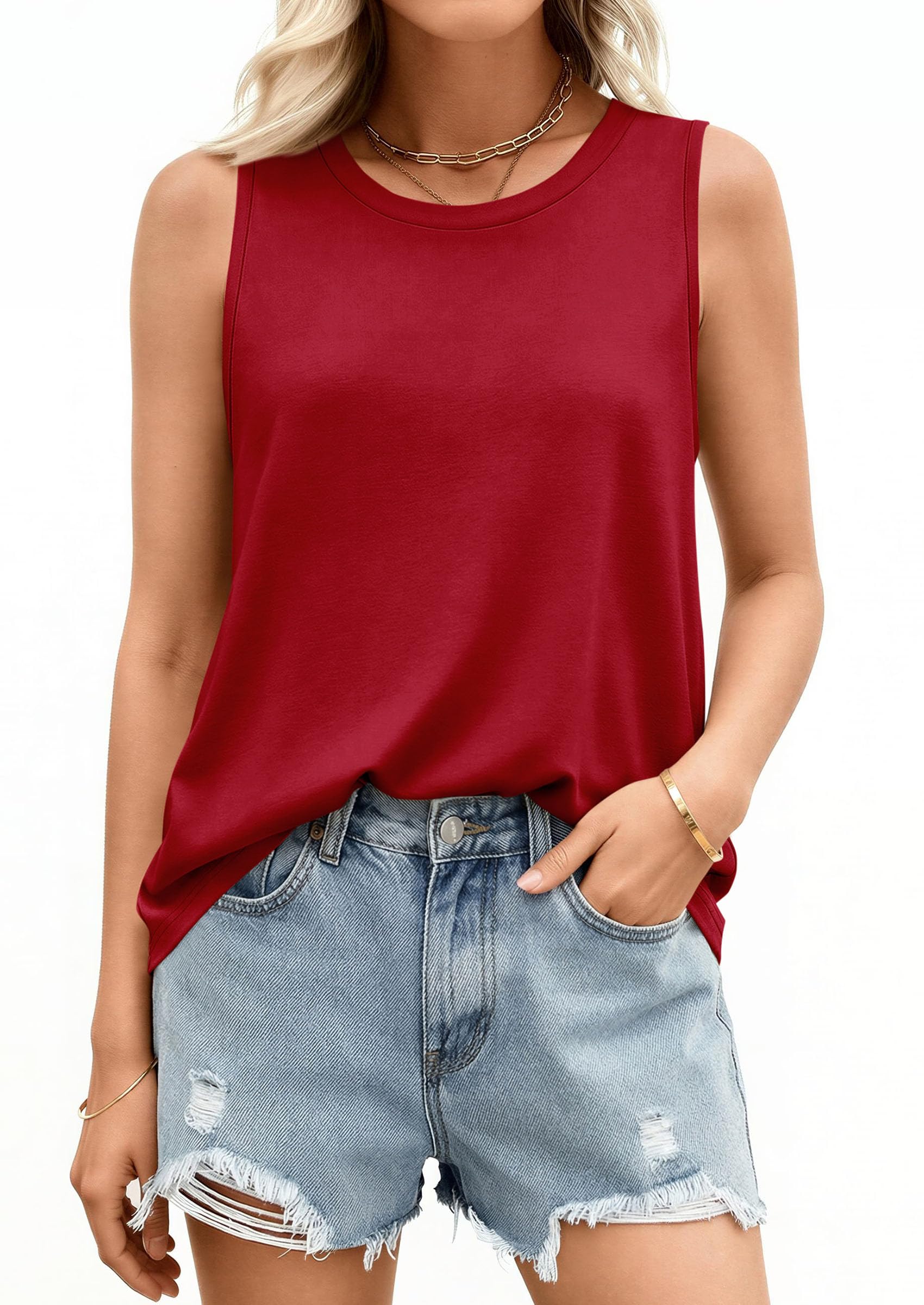 Women's Wide Strap Sleeveless Tank Tops,Red,S