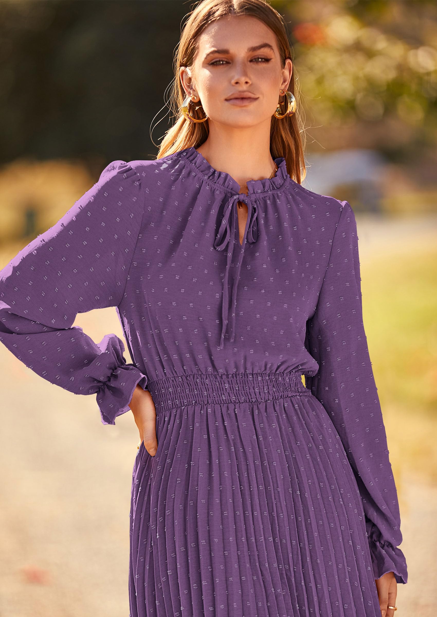 Women's Fall Midi Wedding Guest Dress(Dark Purple,Medium)