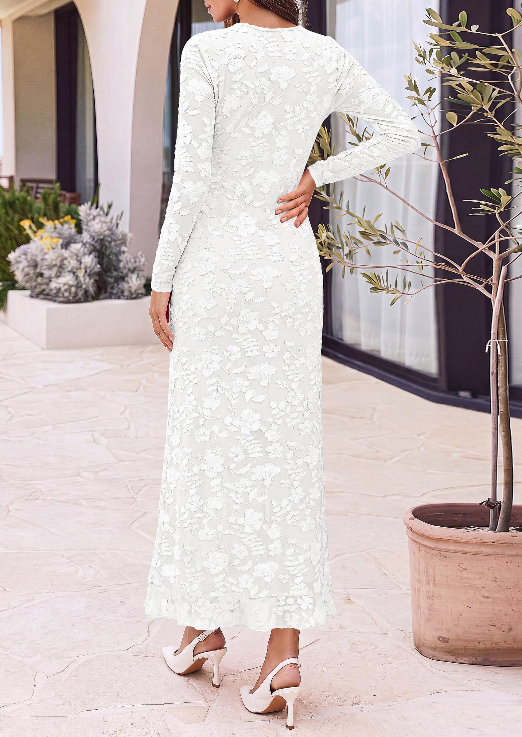 Women's Formal Maxi Floral Dresses with Slit (White,XS)