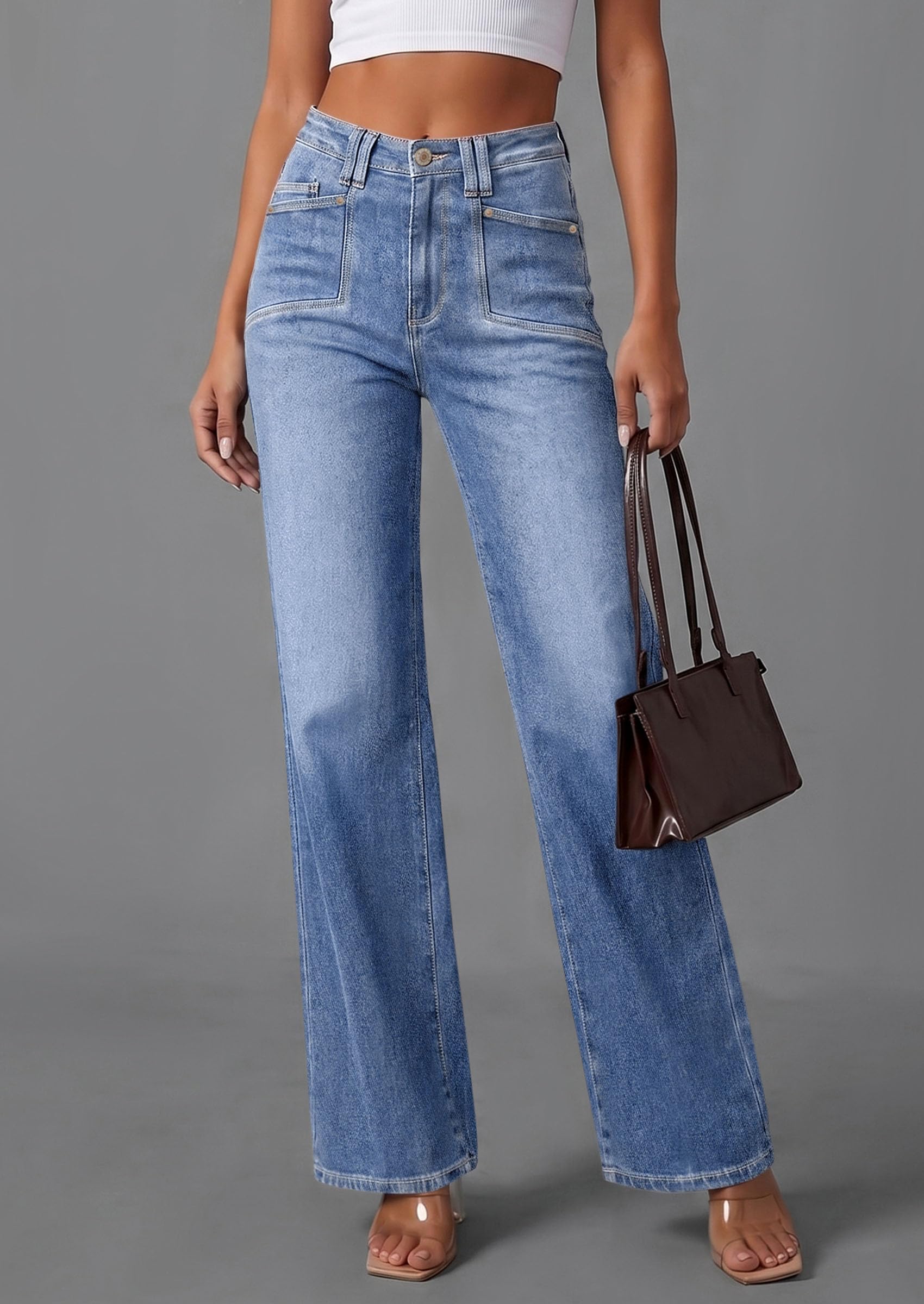High Waisted Wide Leg Jeans for Women 2026 Trendy,Dusk Blue,4