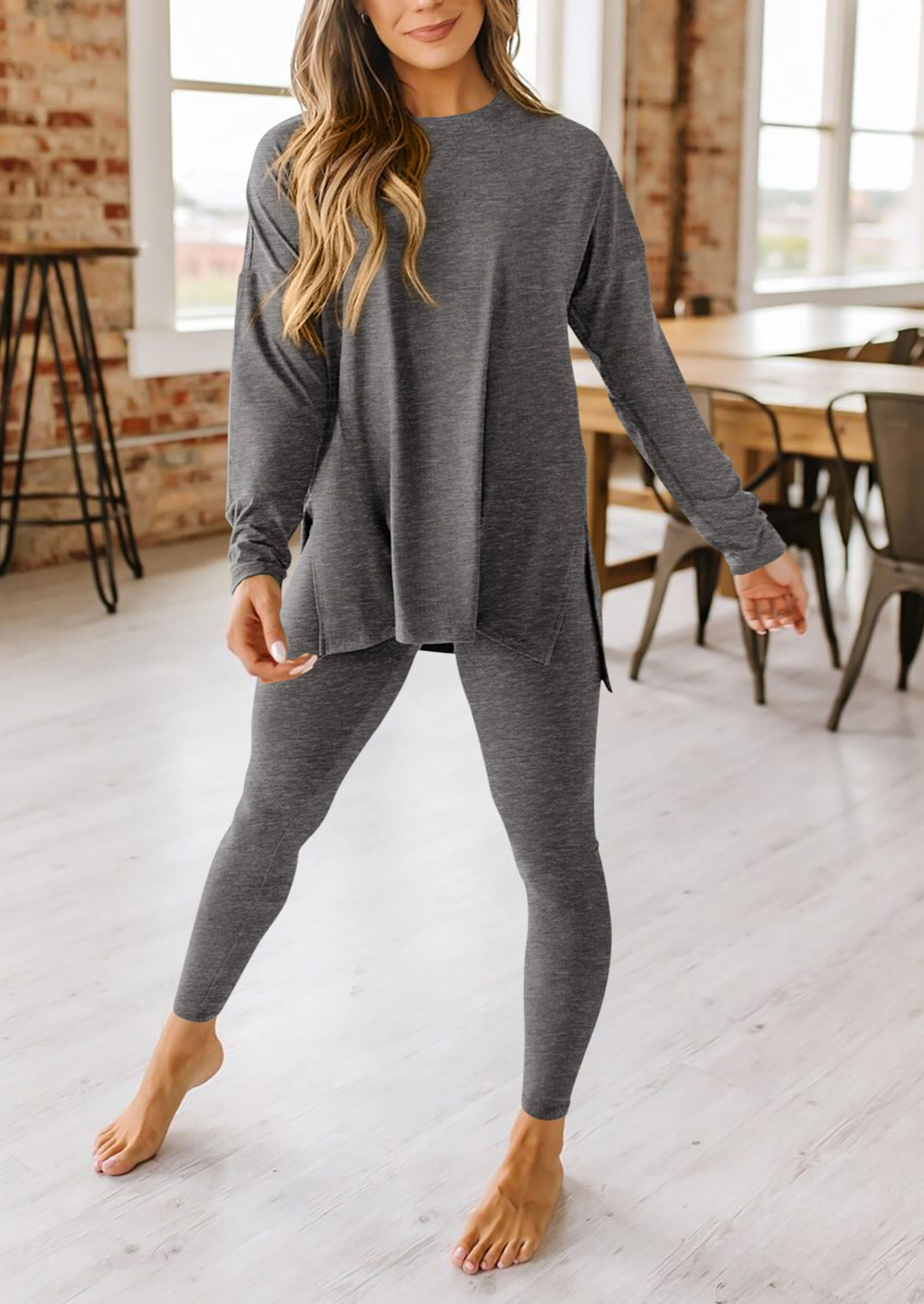 Women's 2 Piece Outfits Matching Lounge Sets,Dark Grey,S