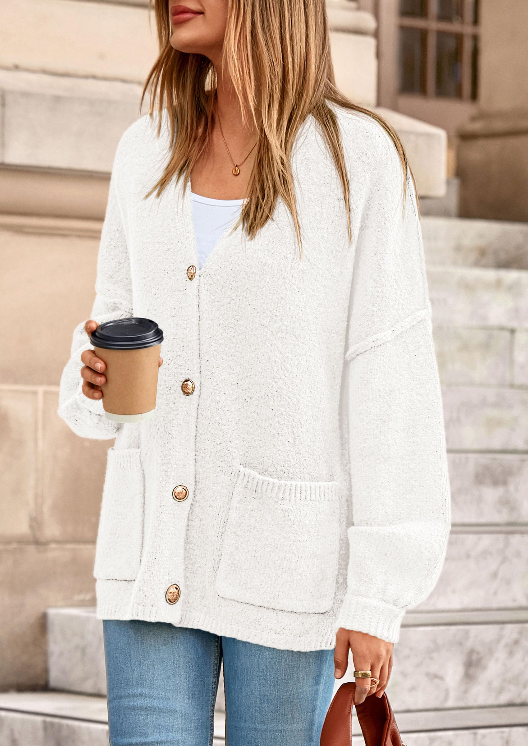 Oversized Chunky Cardigan Sweaters for Women White,S