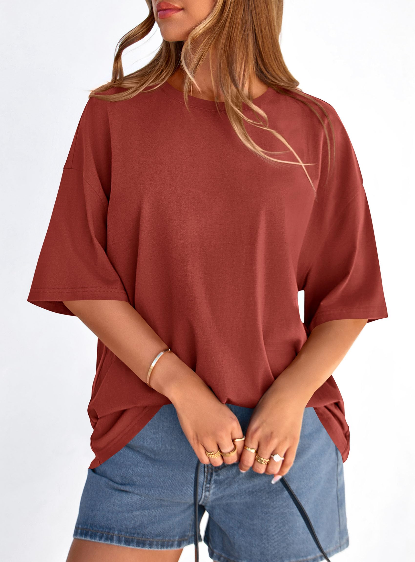 Women's Oversized Tshirts Going Out Tops (Rust Red,S)