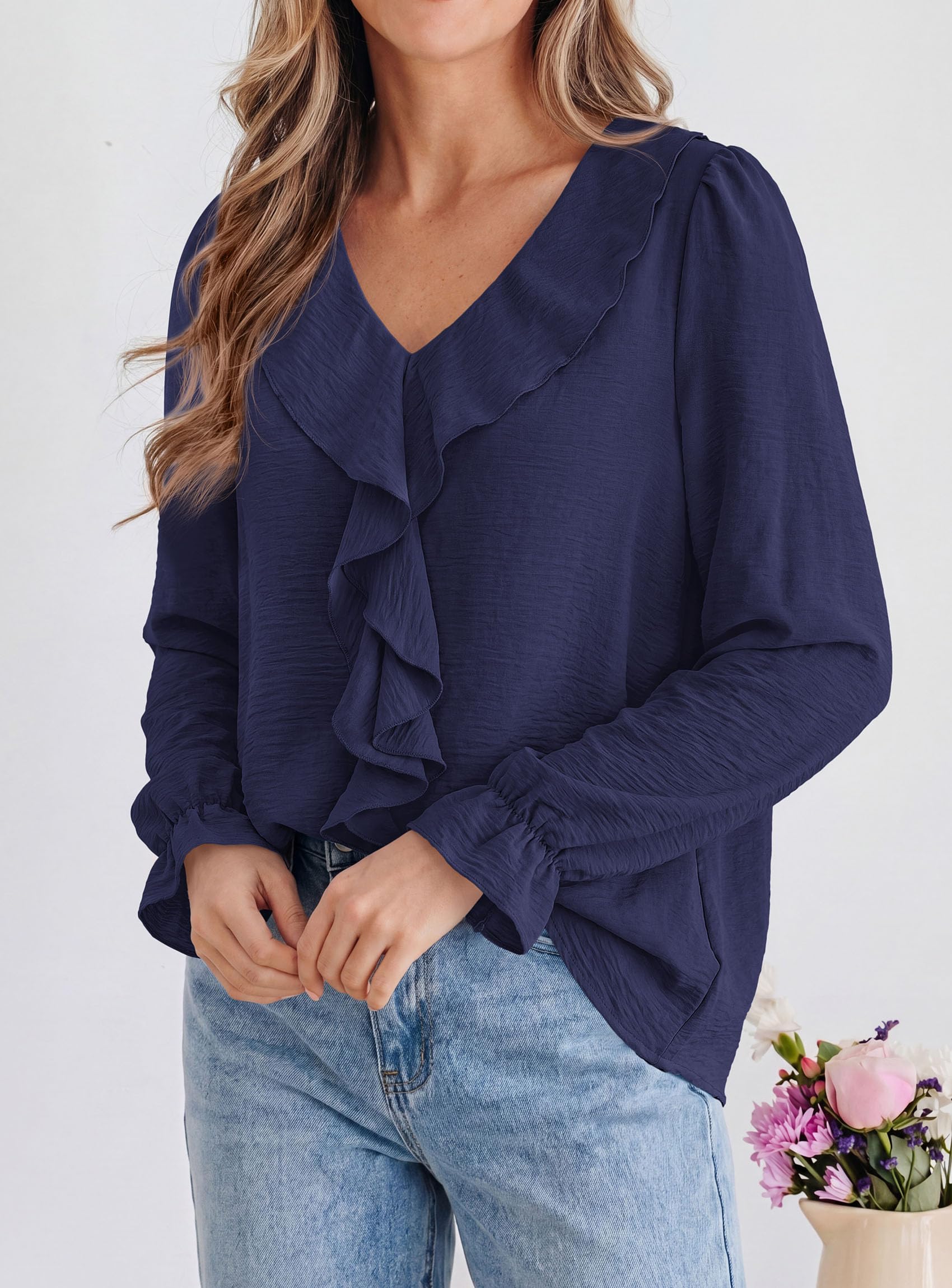 Women Early Fall Fashion Dressy Casual Blouses Navy Blue,S