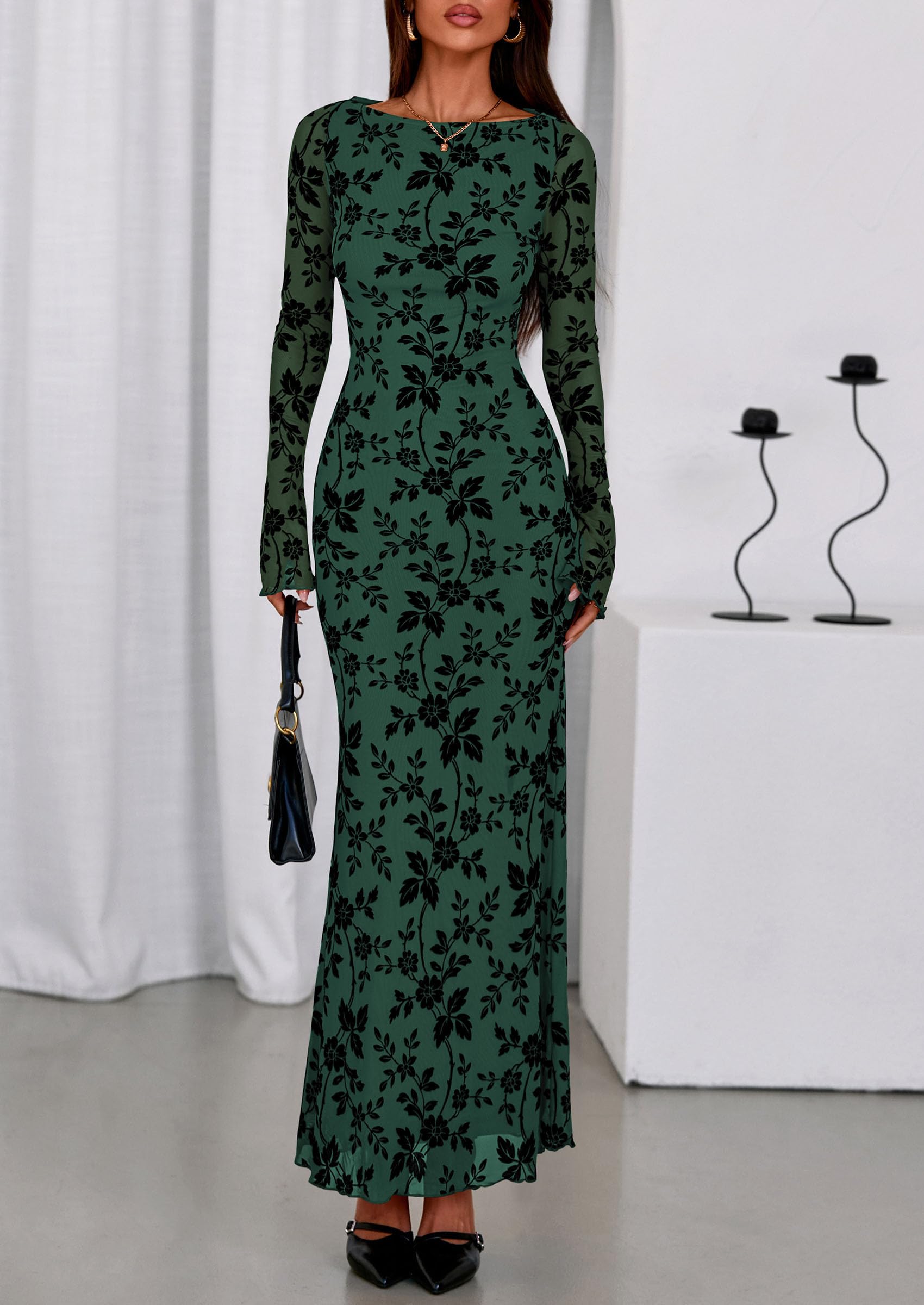 Women's Floral Bodycon Maxi Dress Wedding Guest Dresses