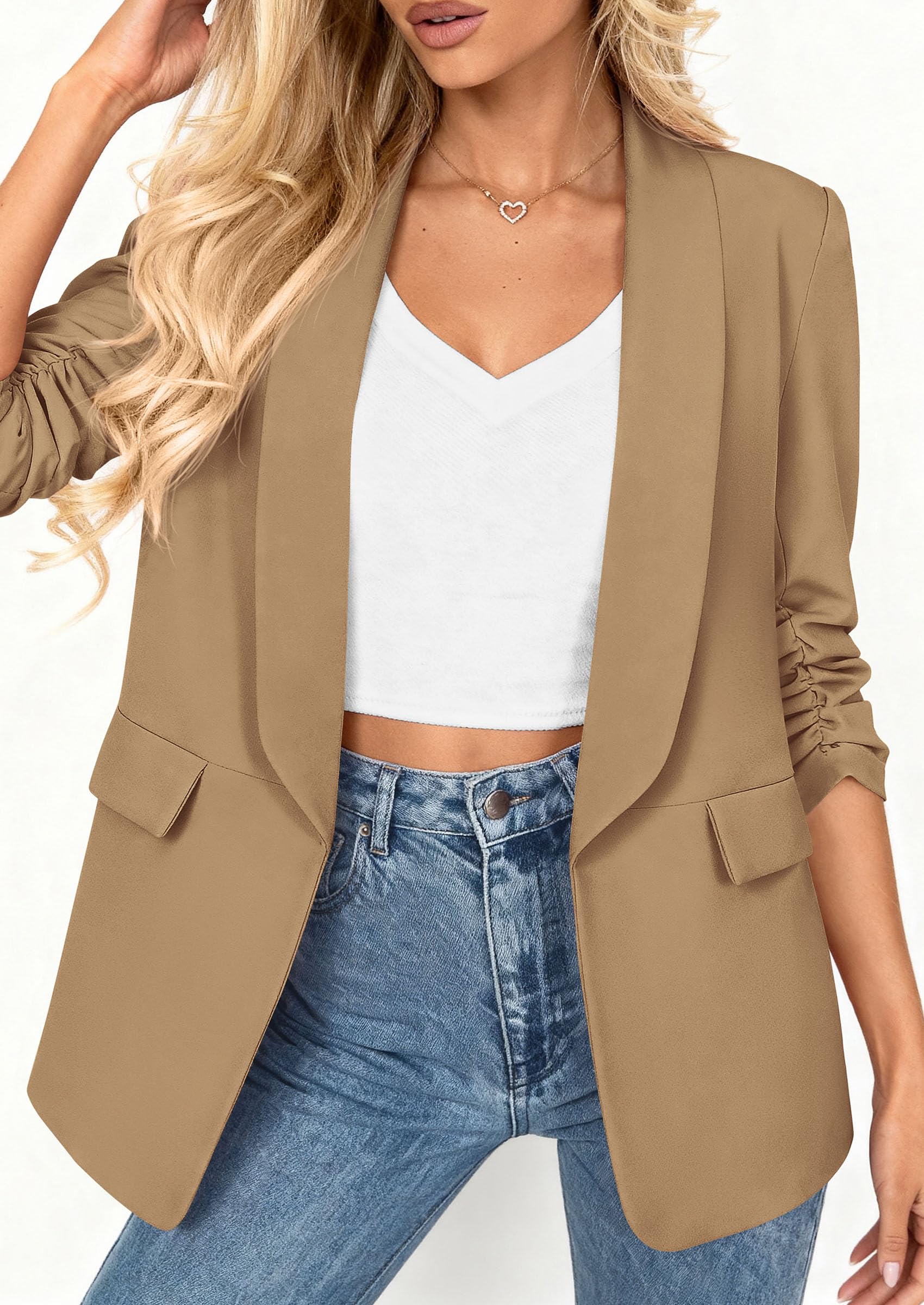 Women's Summer Blazers Business Casual Outfits Khaki,XS
