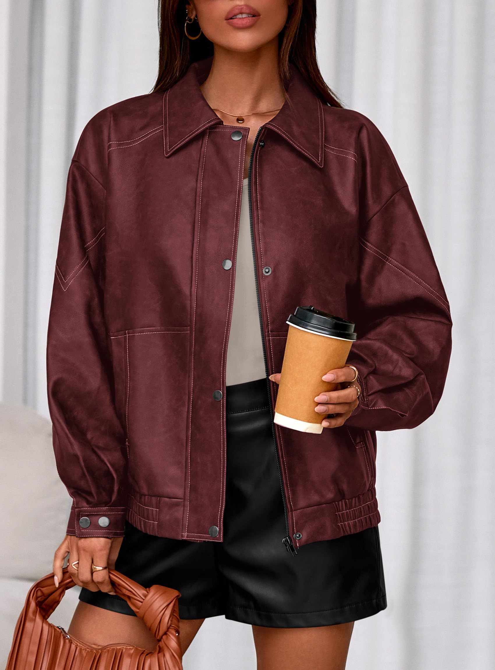 Womens Oversized Faux Leather Jacket Fall Winter Outfits
