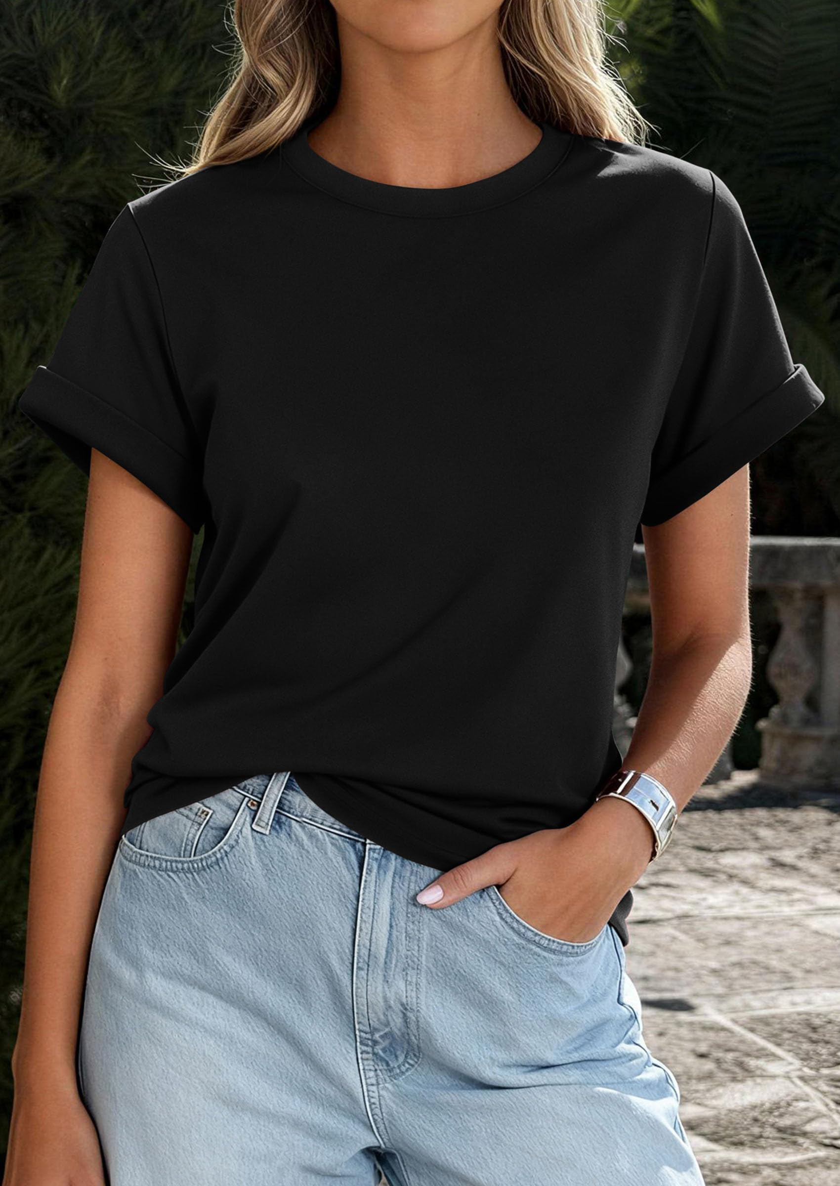 Womens Summer Tops Short Sleeve Shirts,Black,S