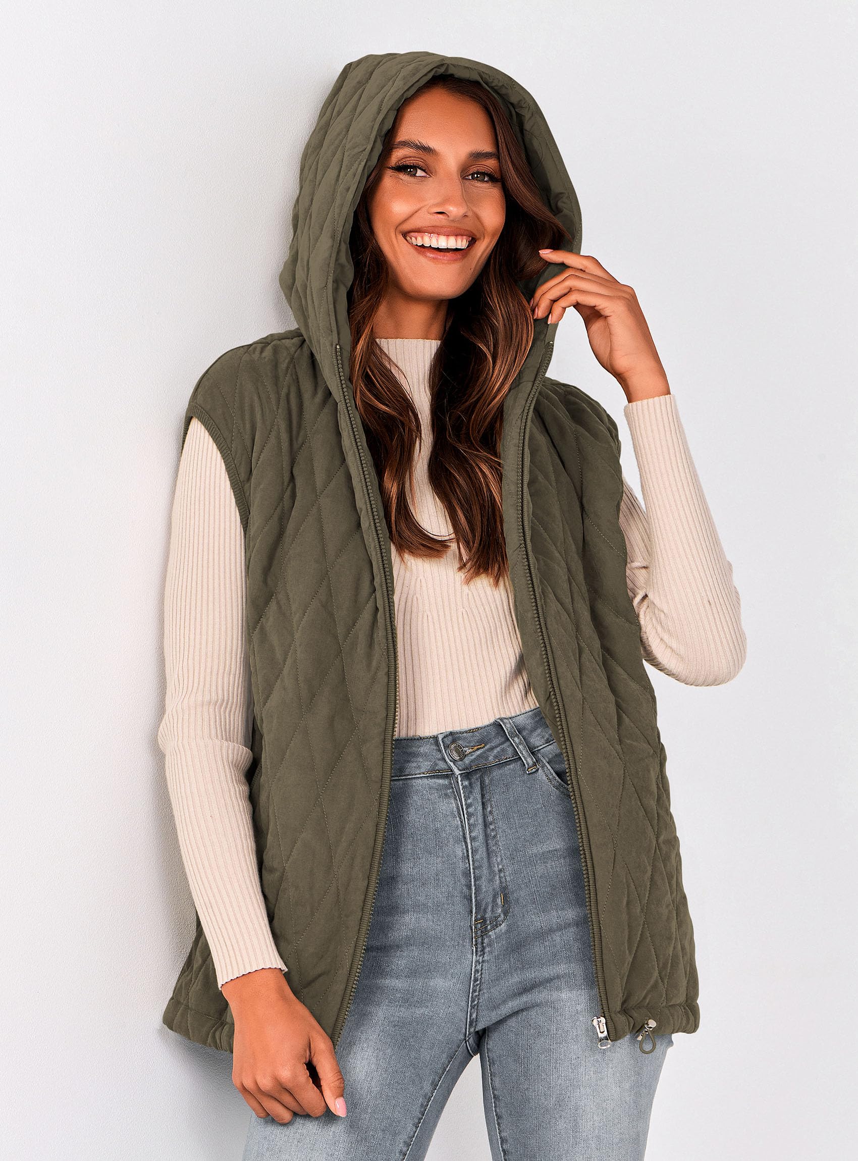 Women's Fall Fashion Vest Zip Up Jacket(Army Green,Small)