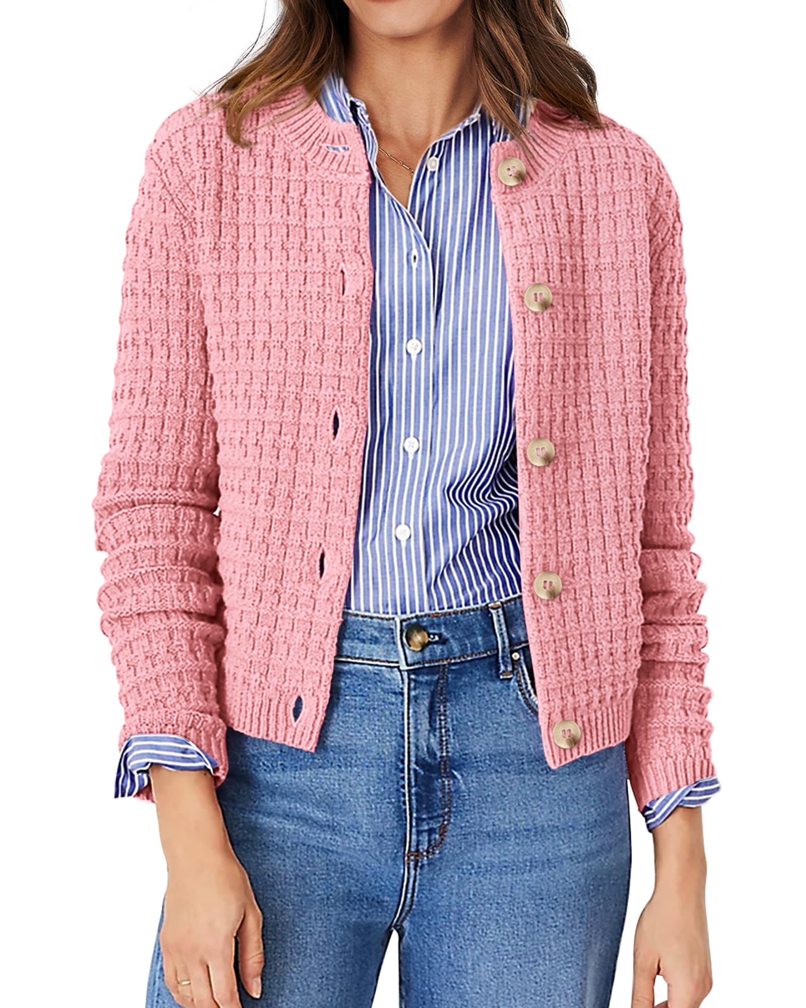 Women's Fall Lightweight Cardigan Sweaters Pink