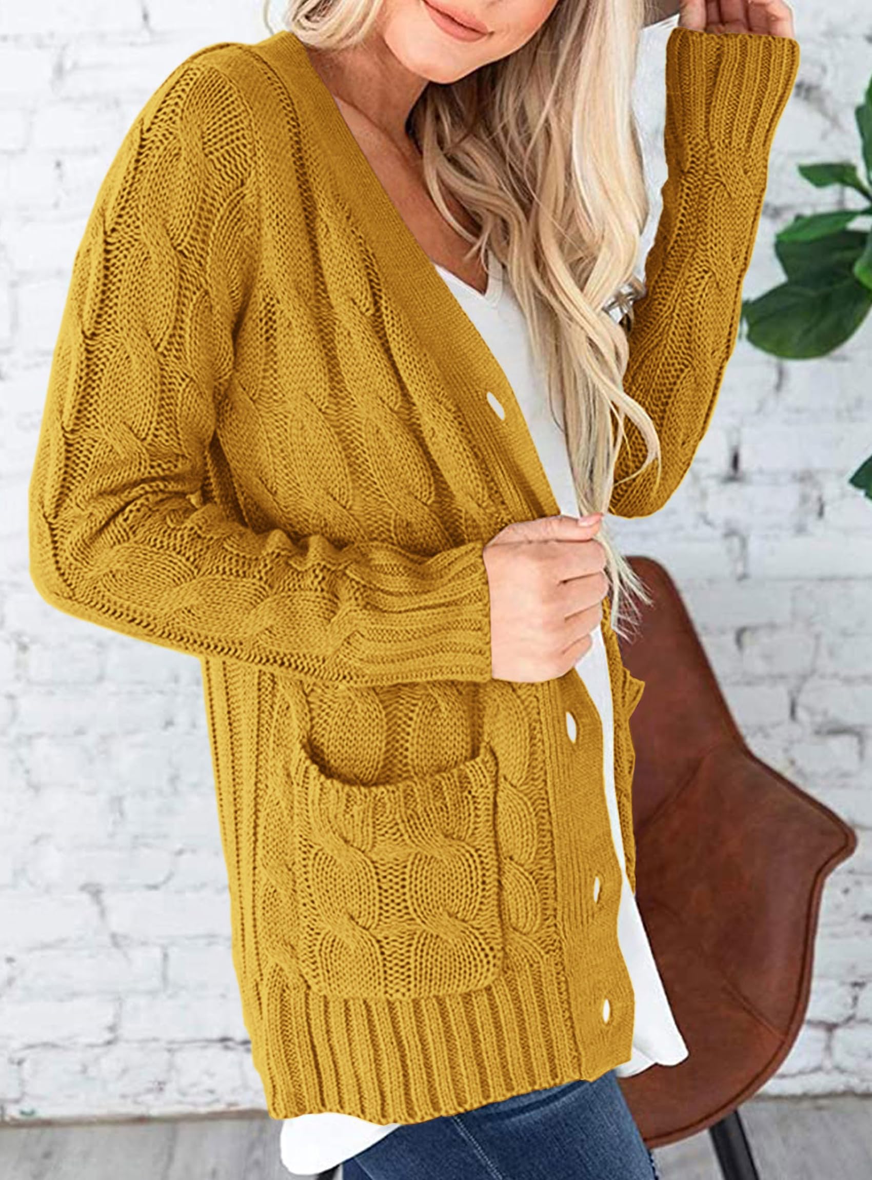 Women Chunky Cable Knit Cardigan Sweaters Fall Fashion Clothes