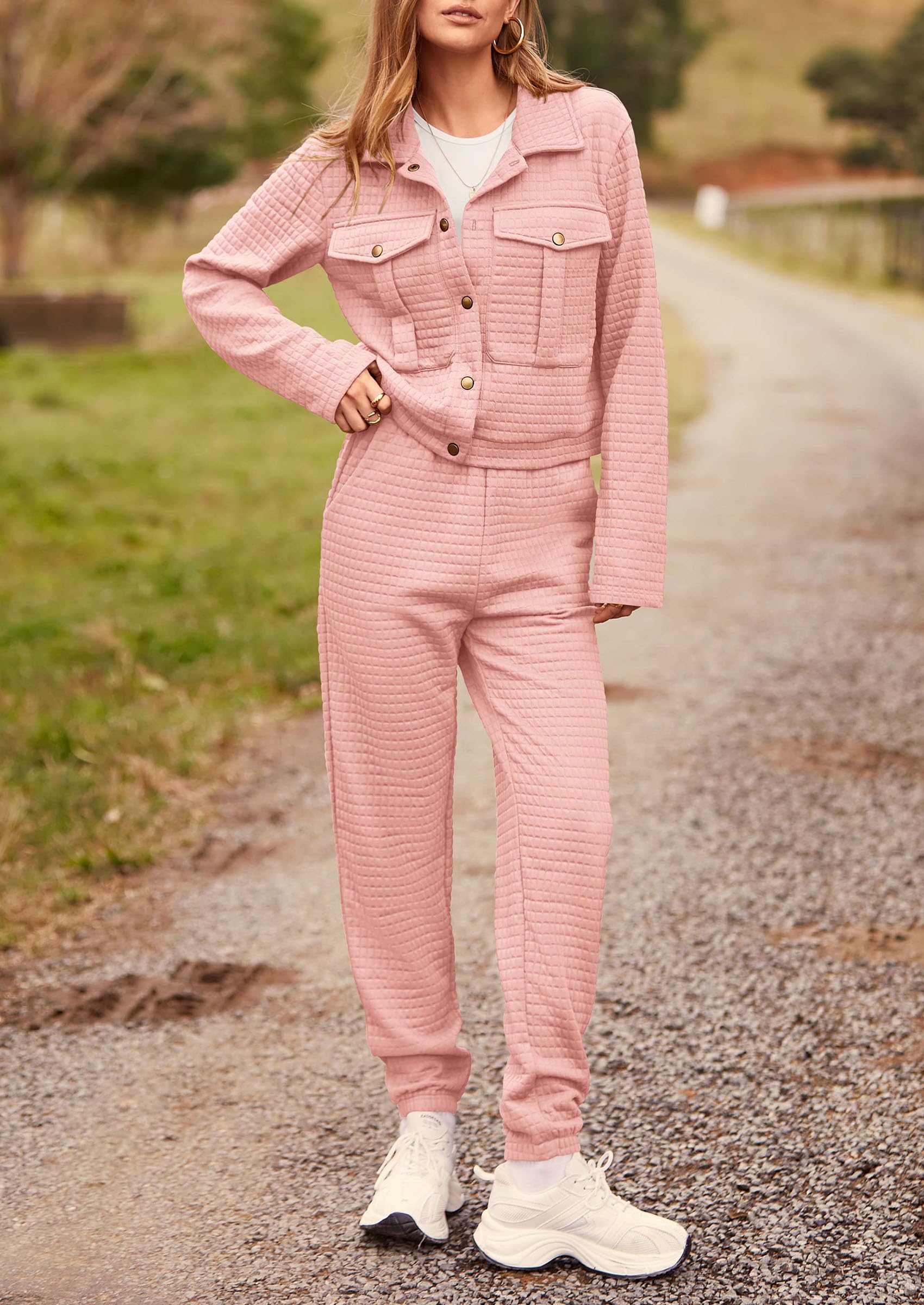 Women's 2 Piece Matching Lounge Sets Tracksuit,Pink,S