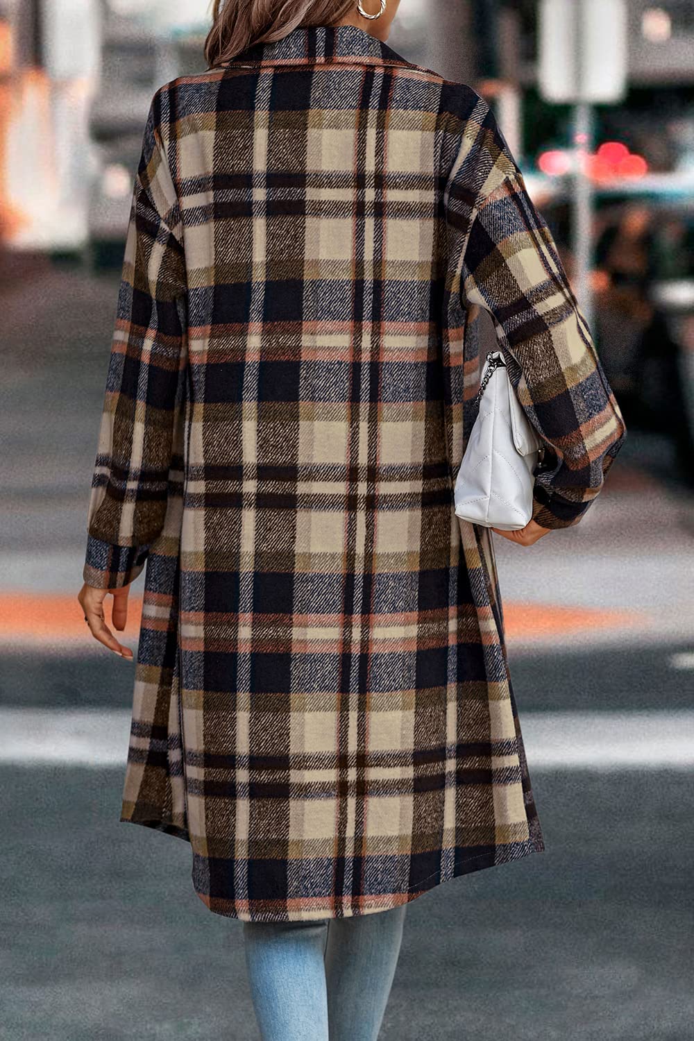 Womens Plaid Shacket Jacket Flannel Shirts,Navy,S