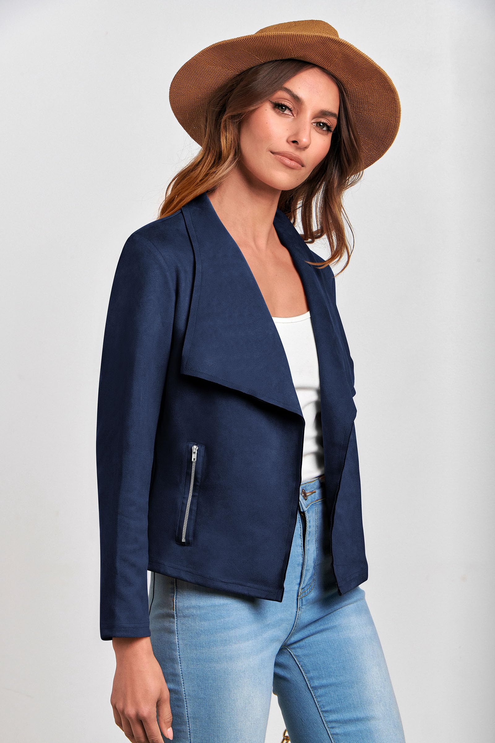 Women's Fall Fashion Faux Suede Jackets(Navy,Small)