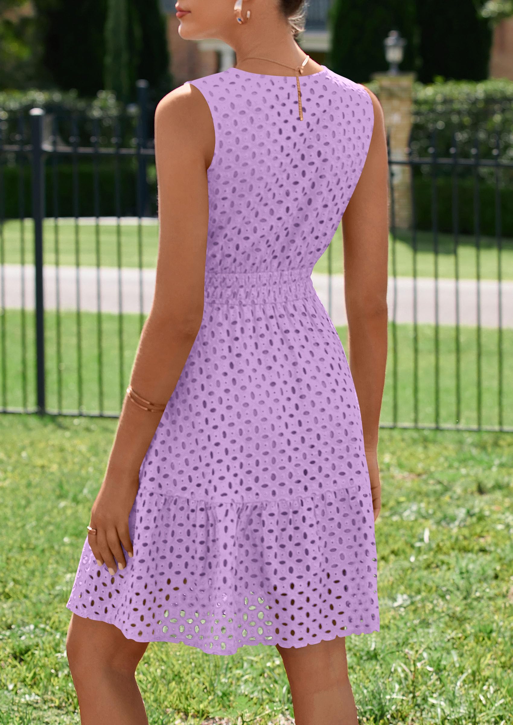 Women's Summer Eyelet A Line Short Dresses,Purple,S