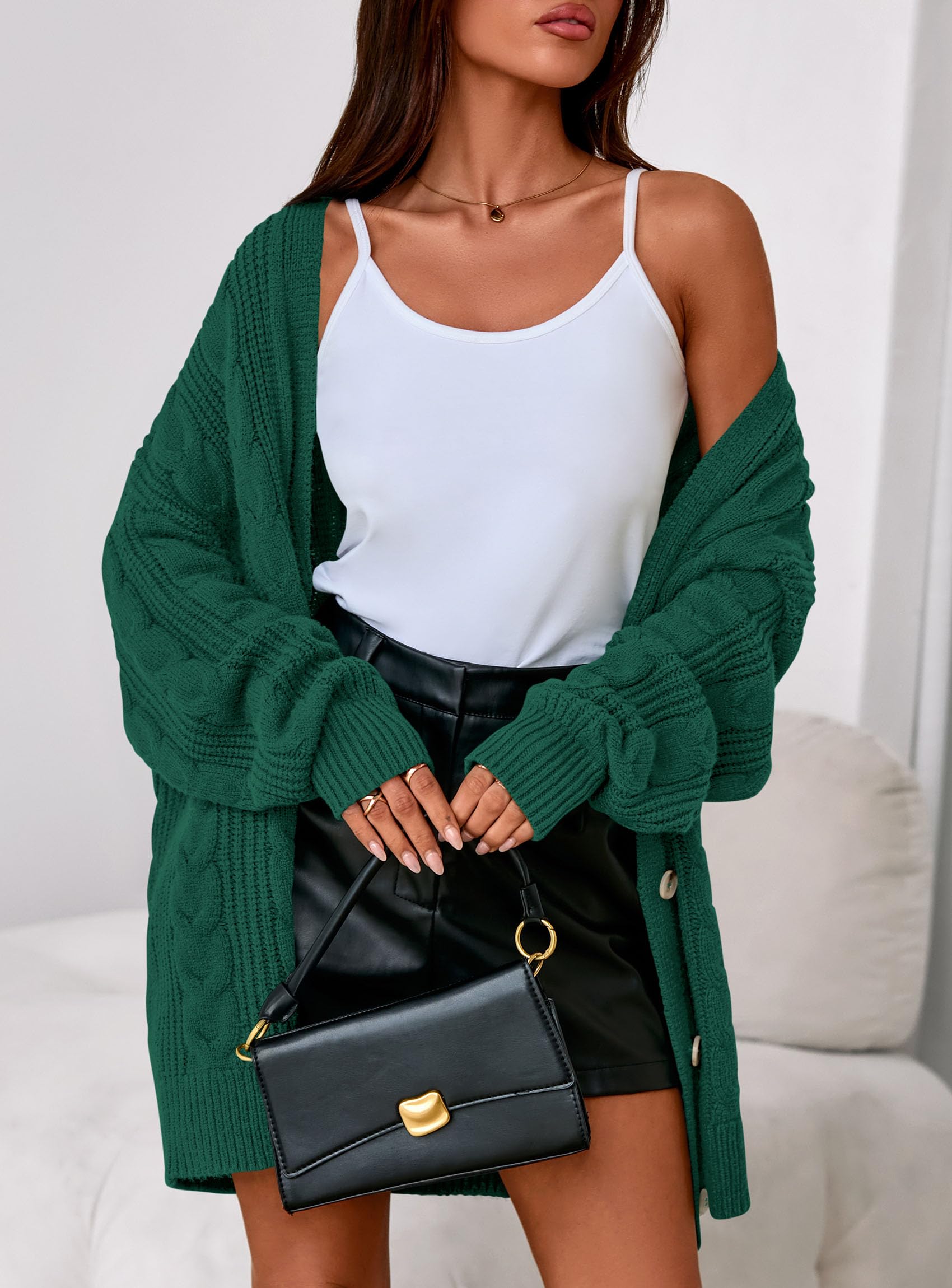 Womens Chunky Cardigan Sweaters 2025 Fall Oversized Cable Knit Long Sleeve Open Front Cardigans Winter Clothing (Dark Green,Large)