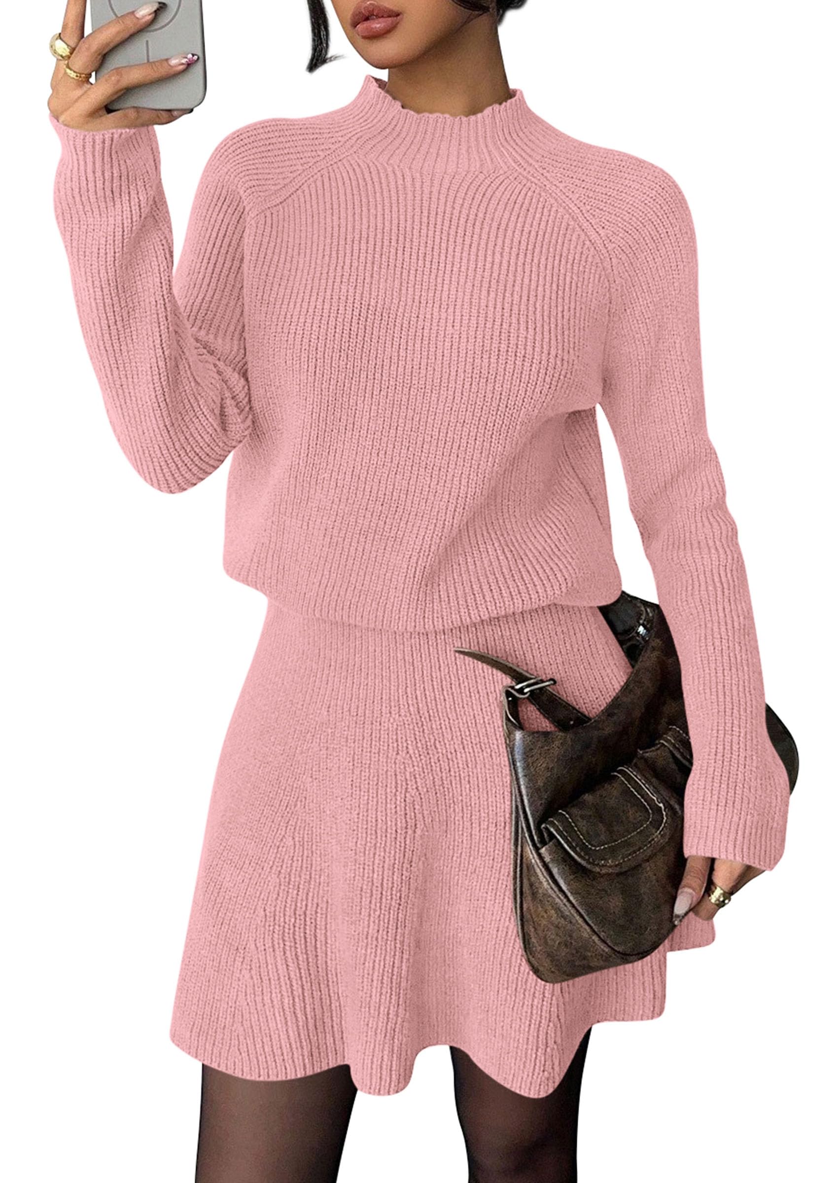 Women's Fall 2 Piece Outfits Matching Sweater Skirt Sets